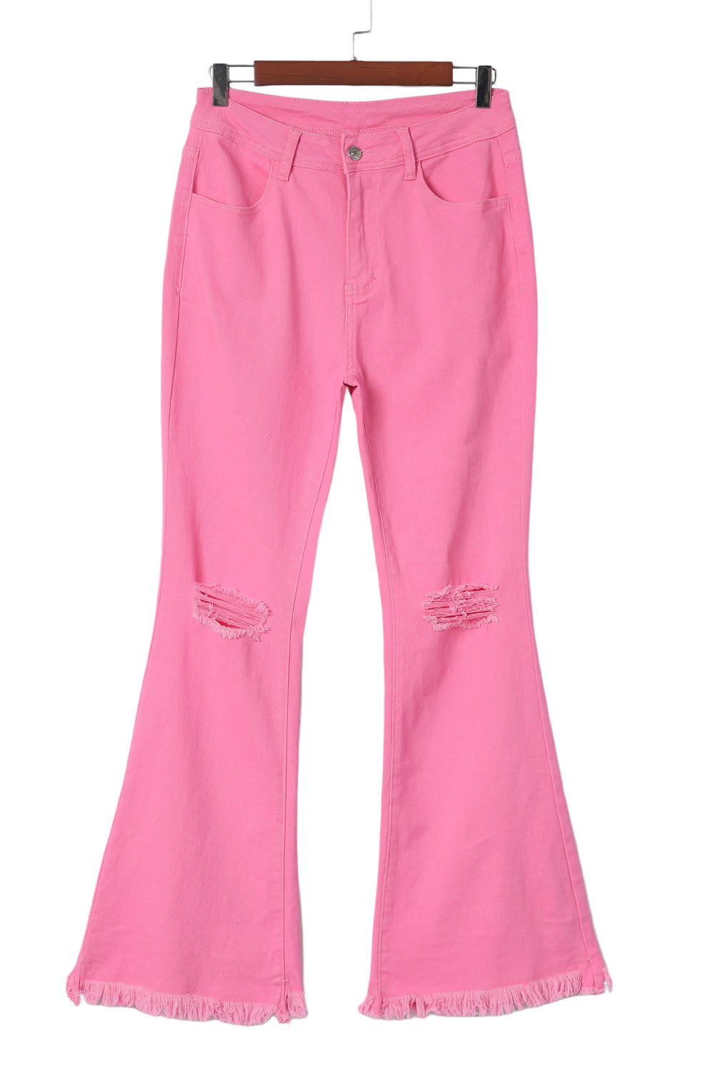 Pink Vintage High Waist Flare Leg Ripped Raw Hem Jeans Beagle Boutique Fashion Outlet