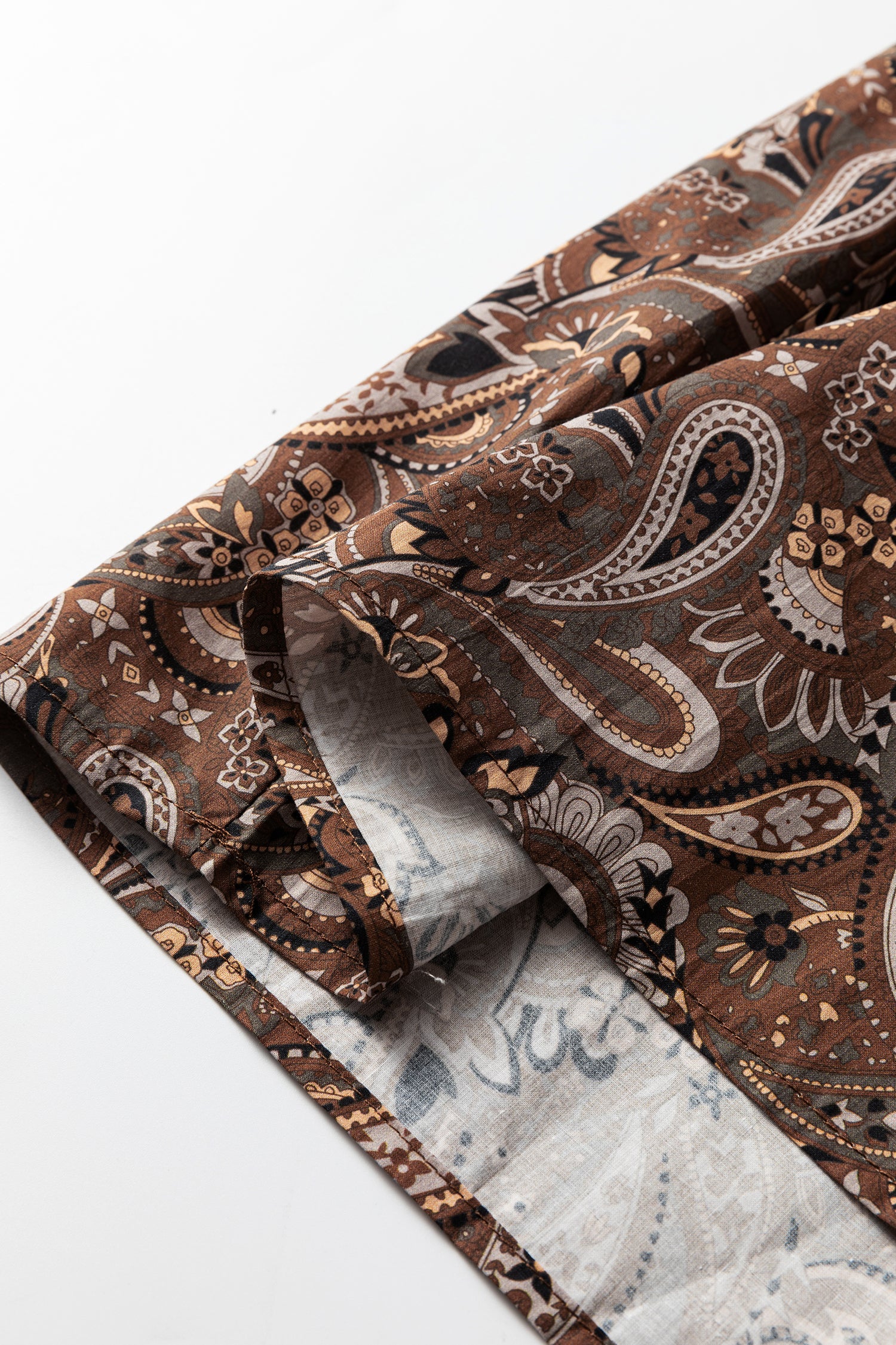 Paisley Print Half Buttons Puff Sleeve Flowy Short Dress - Dresses/Mini Dresses