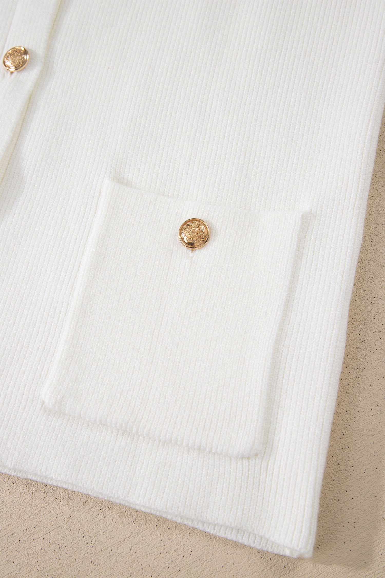 White Sleeveless Knit Button Pocketed Sweater