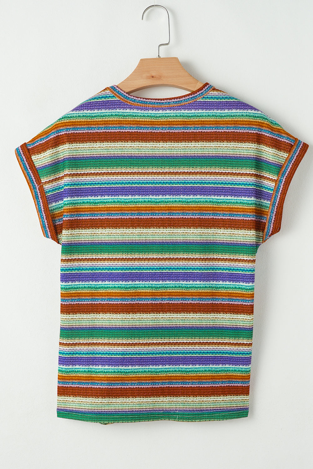 Multicolour Striped Pattern Twist Hem Short Sleeve Top eAura