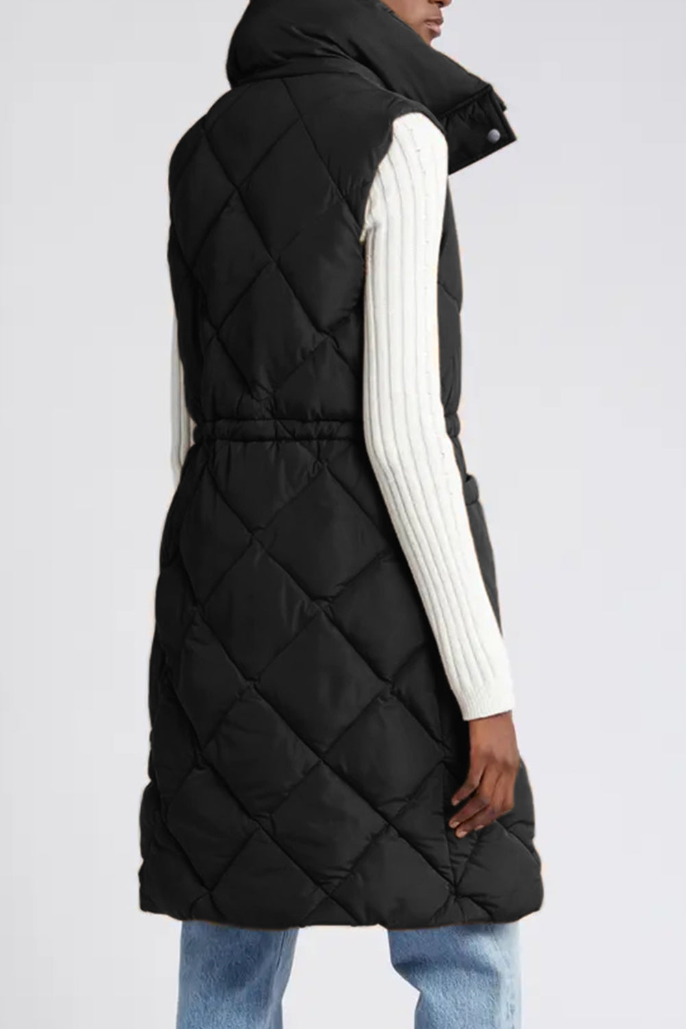 Black Longline Quilted Stand Collar Puffer Gilet Beagle Boutique Fashion Outlet