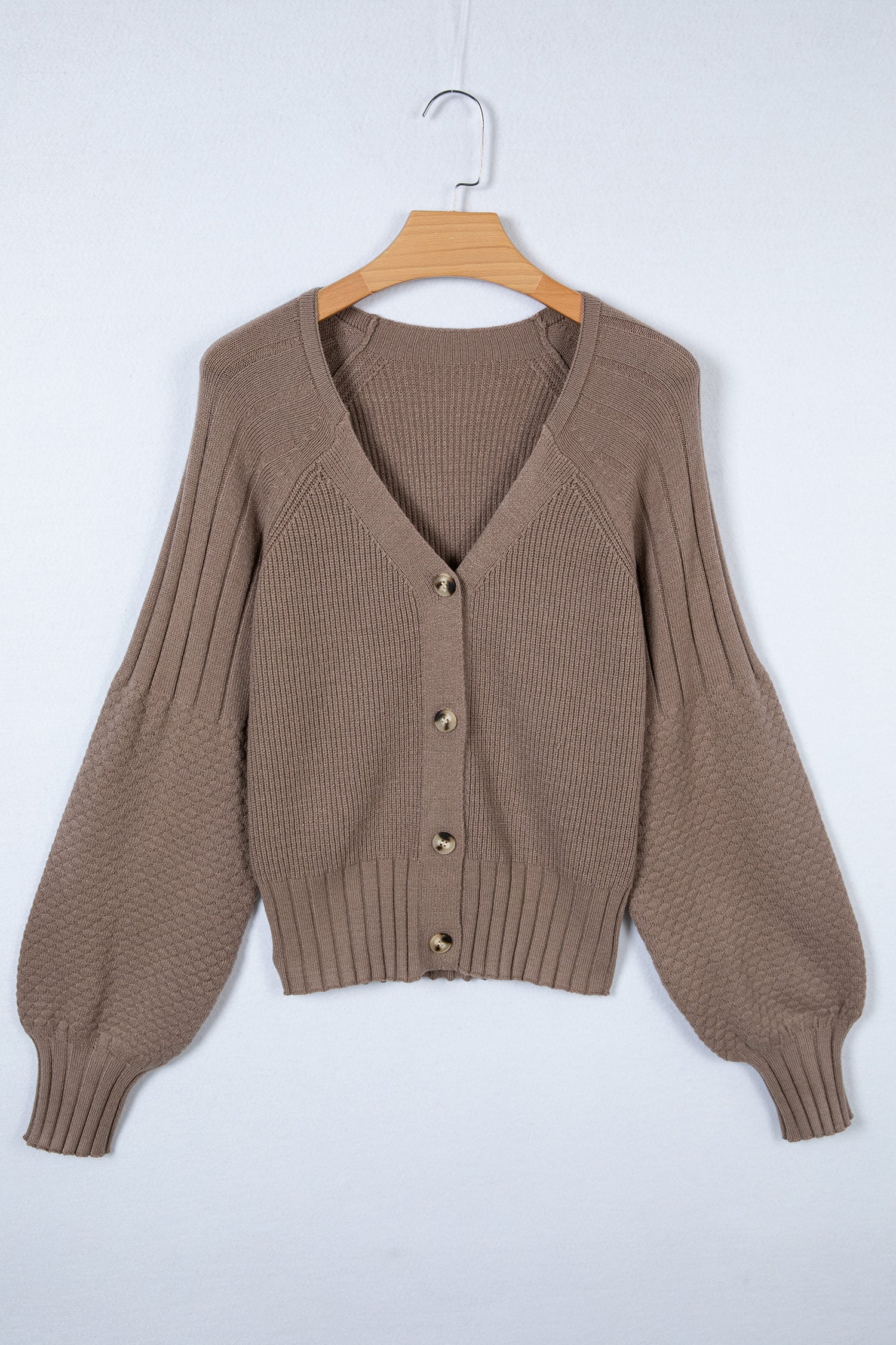 Mixed Texture Cardigan With Buttons - V-Neck
