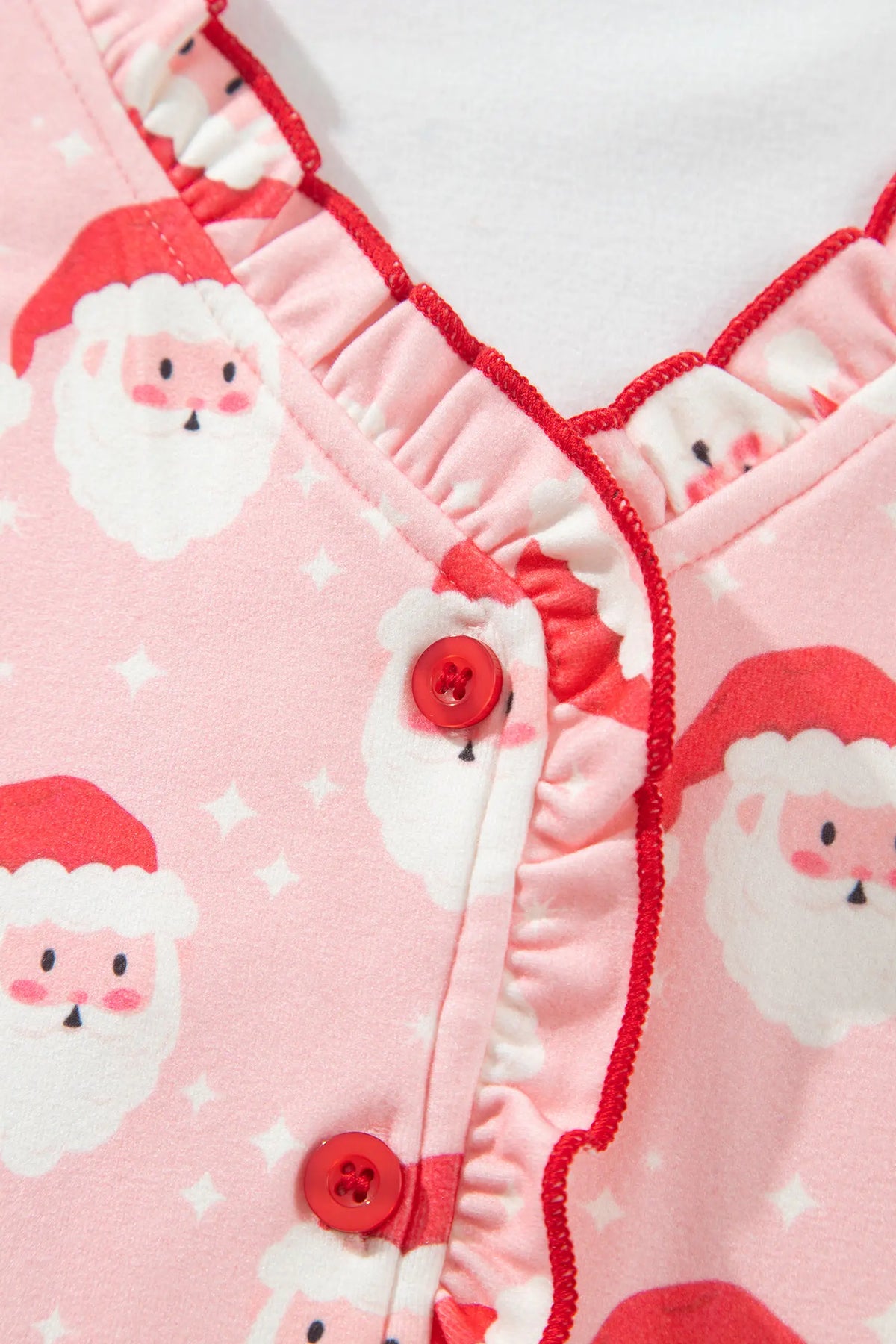 Lounge Set Santa Print Frilled Button Front Top and Pants