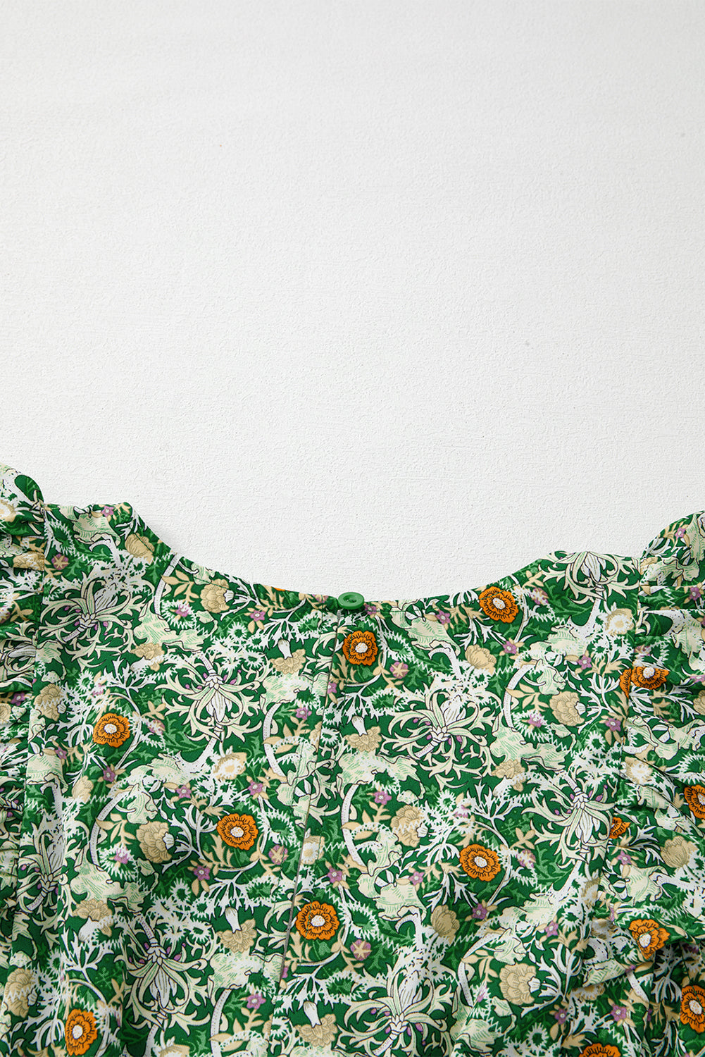 Green Flower Print Flutter Sleeve V Neck Sashed Ruffled Mini Dress eAura