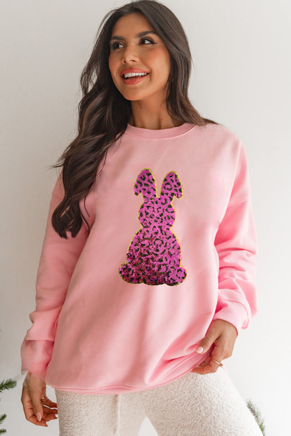 Pink Cheetah Easter Rabbit Graphic Sweatshirt eAura