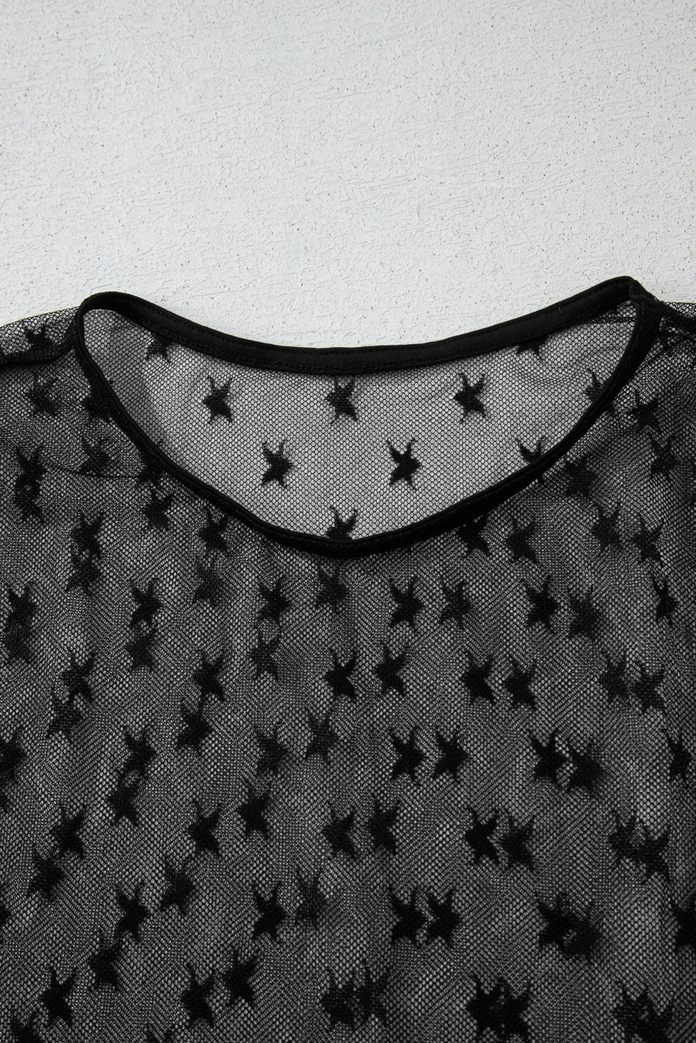 Black Star Print Mesh Sheer Slim Long Sleeve Top eAura