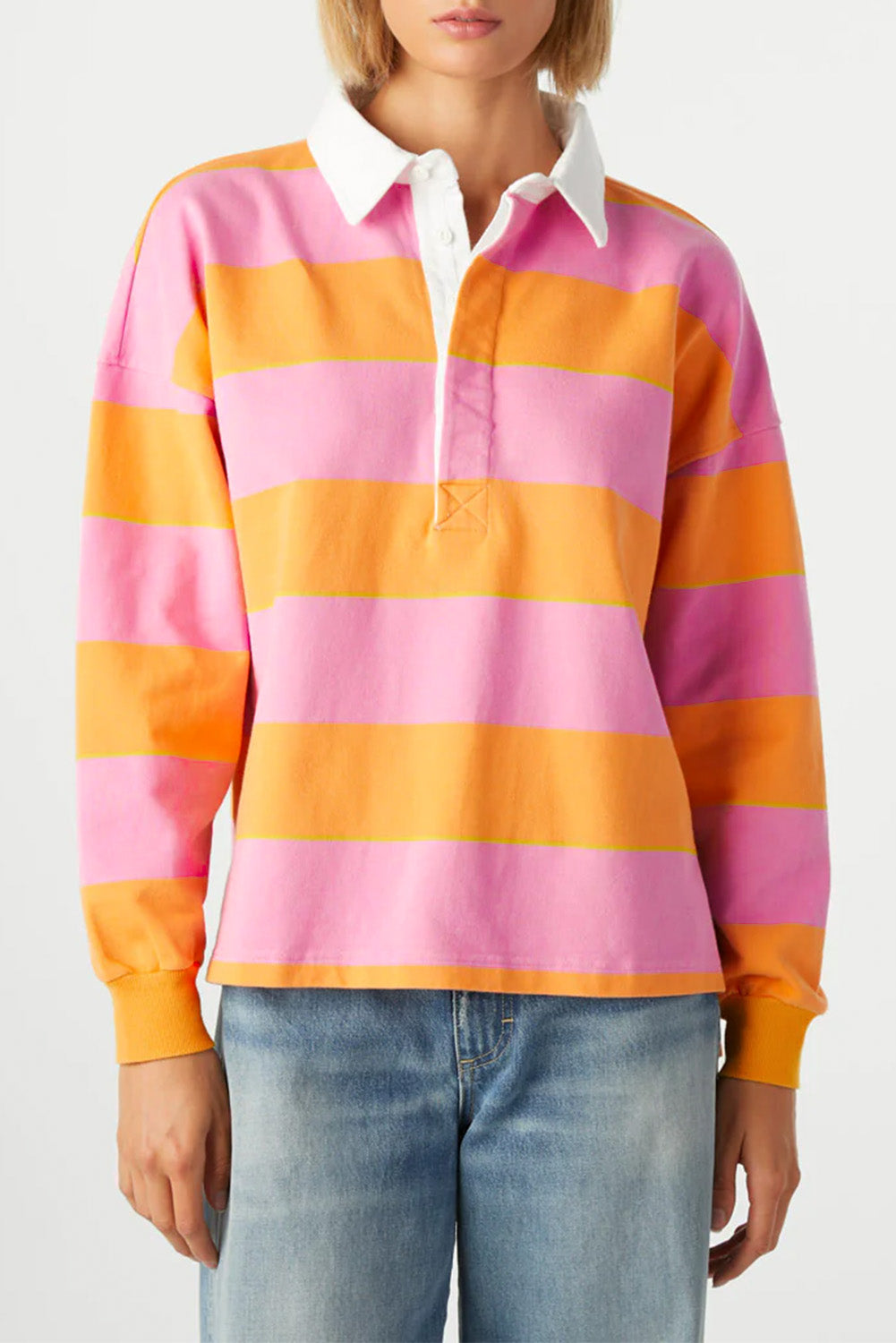 Yellow Stripe Colour Block Polo Collar Sweatshirt eAura