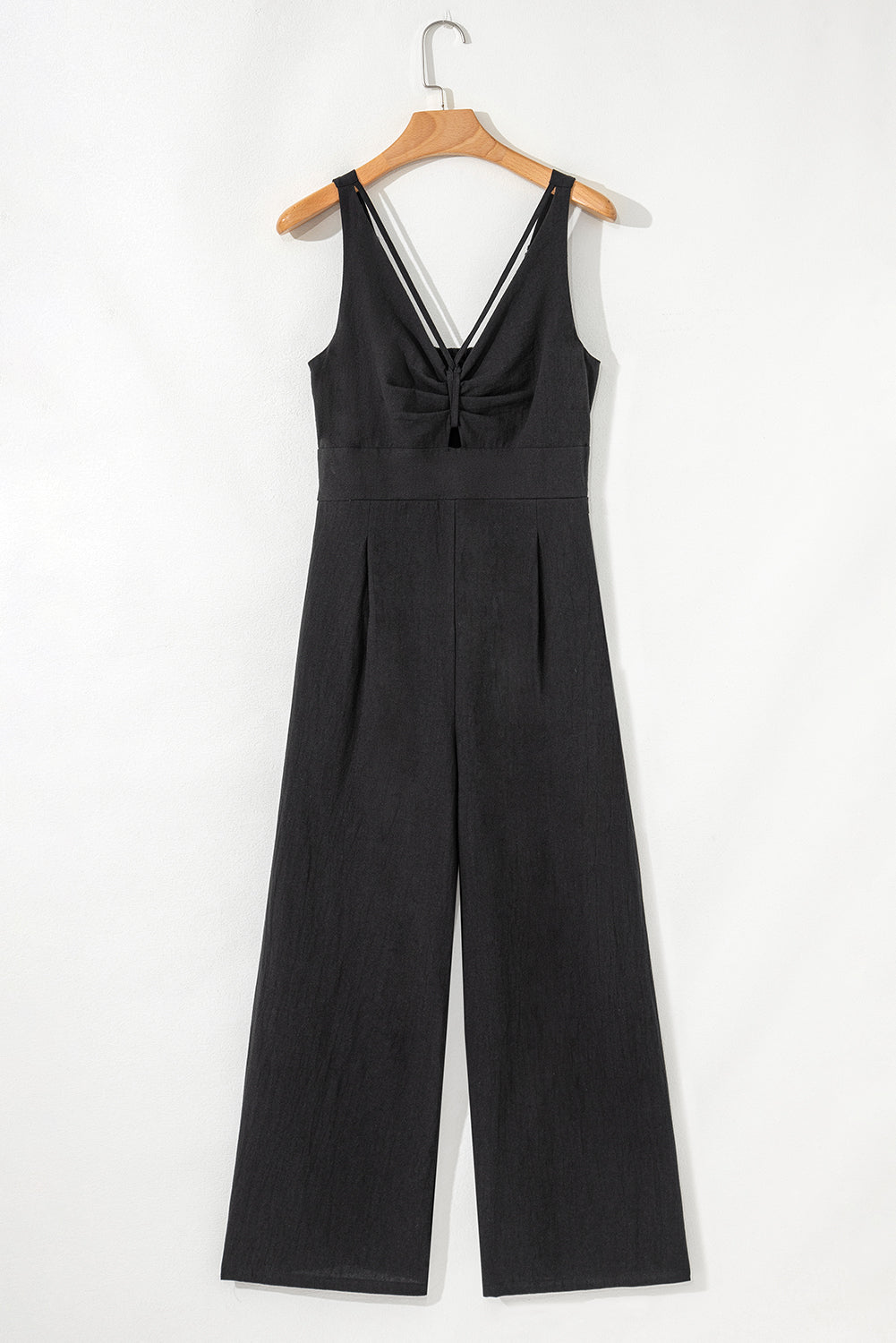 Black Front Cut Out Smocked Back Sleeveless Wide Leg Jumpsuit eAura