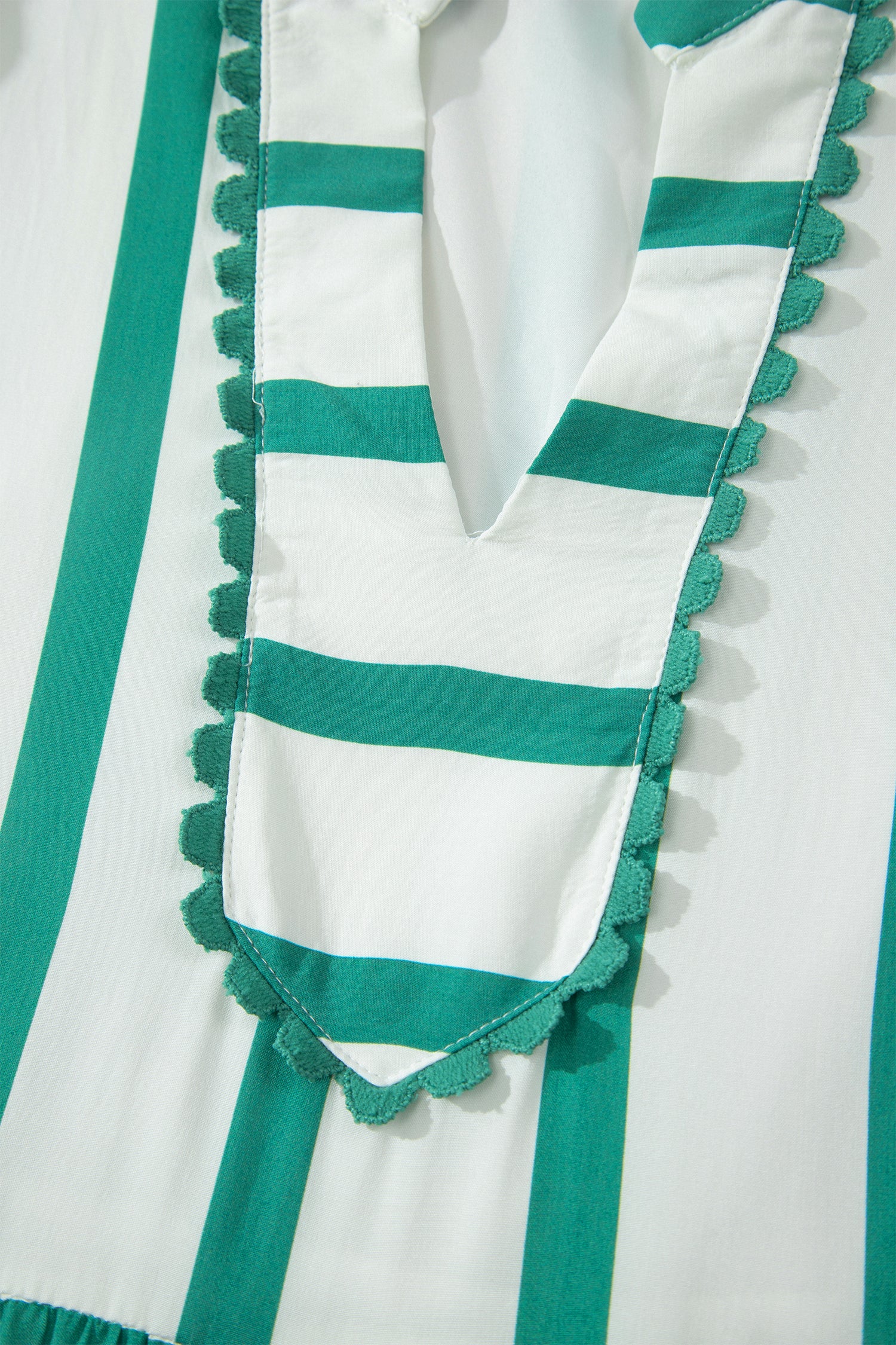 Green Stripe Ricrac Trim Notched Neck Vacation Midi Dress