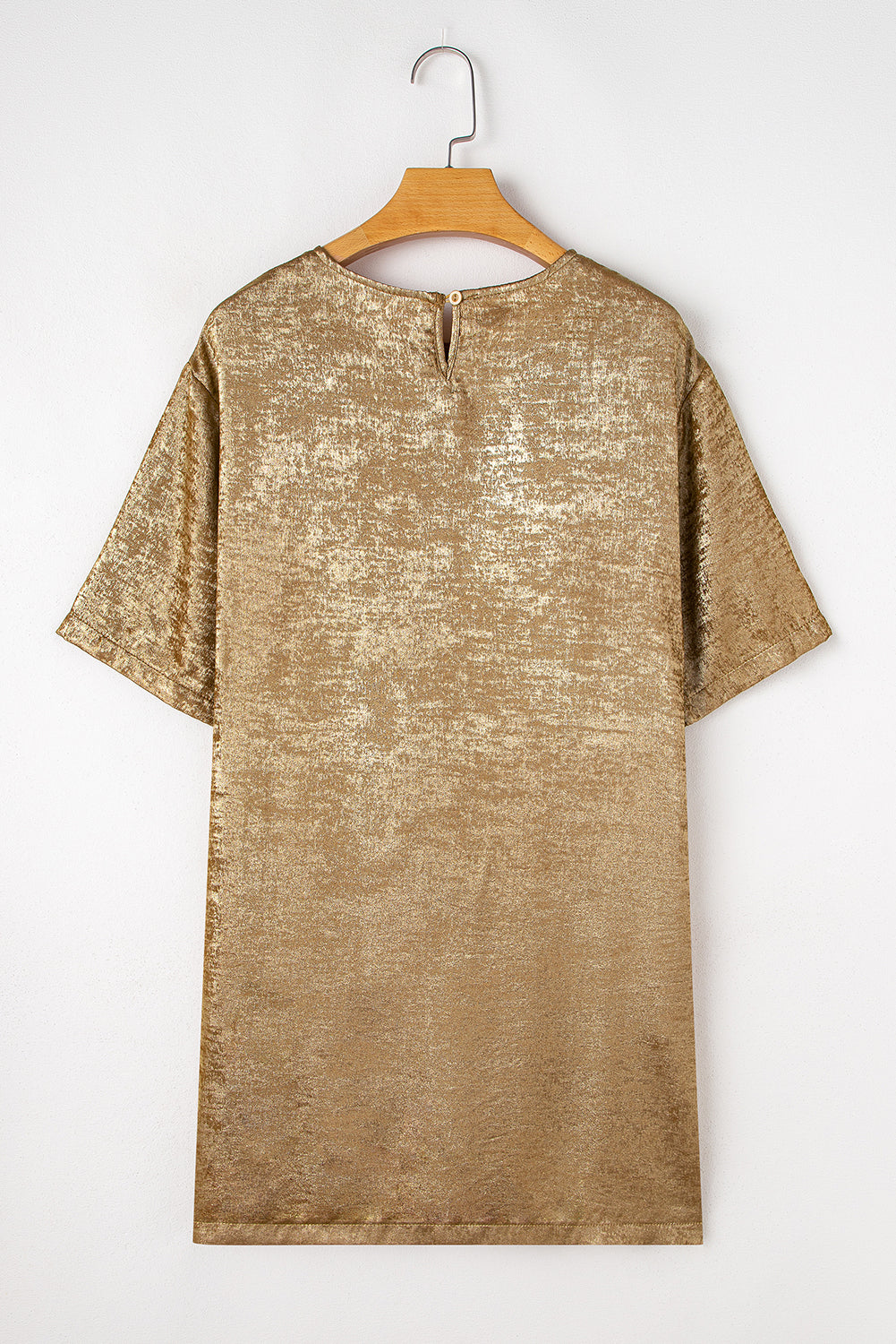 Gold Metallic Luster Crewneck Mini T-Shirt Dress eAura