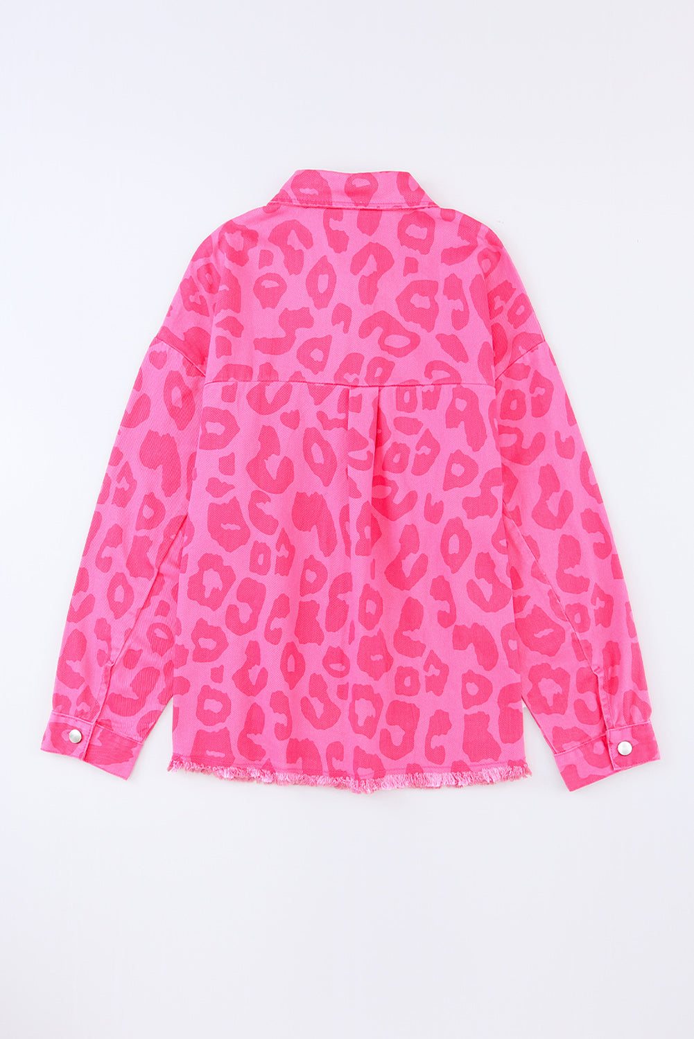 Pink Leopard Print Button Cuffs Raw Hem Jacket eAura