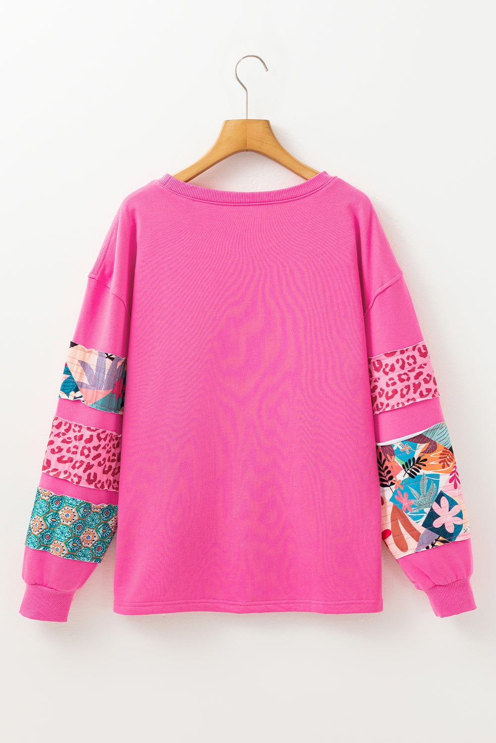 Sachet Pink Mixed Print Patch Drop Shoulder Pullover Top eAura
