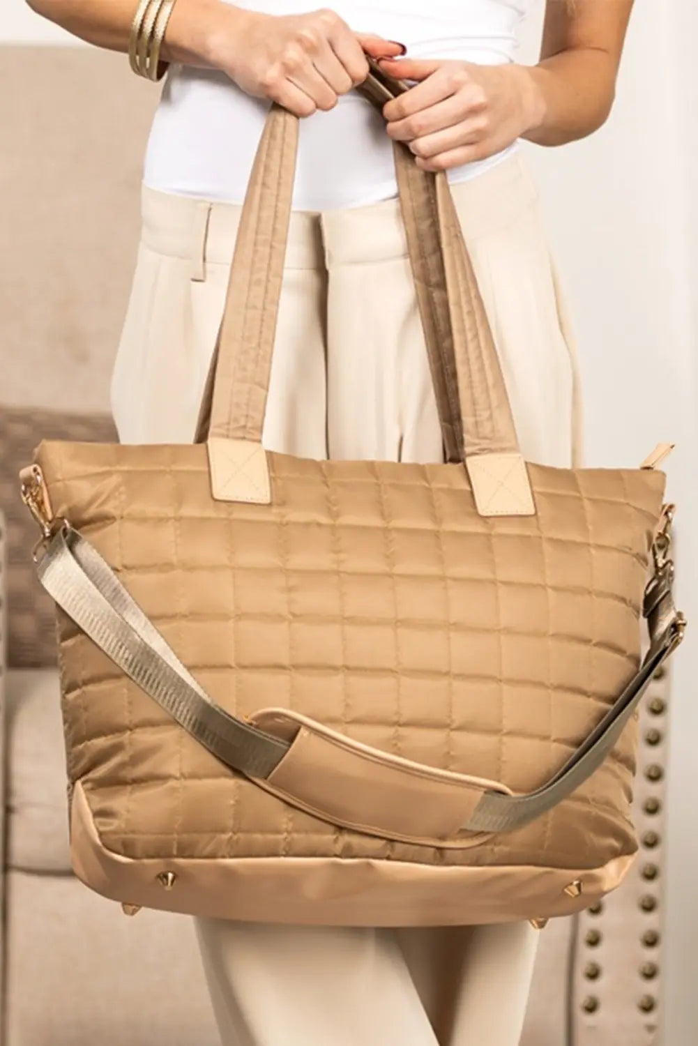Quilted Patchwork Large Tote Bag and Clutch 2pcs Set