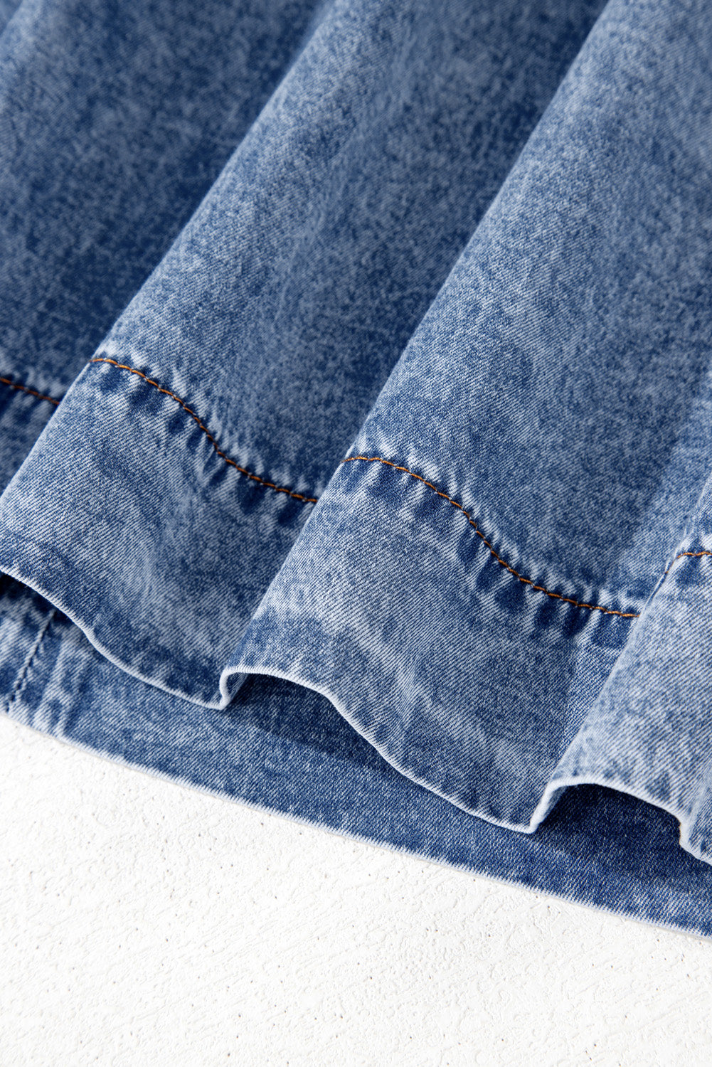 Beau Blue Tie V-Neck Tucking Detail Short Sleeve Denim Shift Dress - eAura