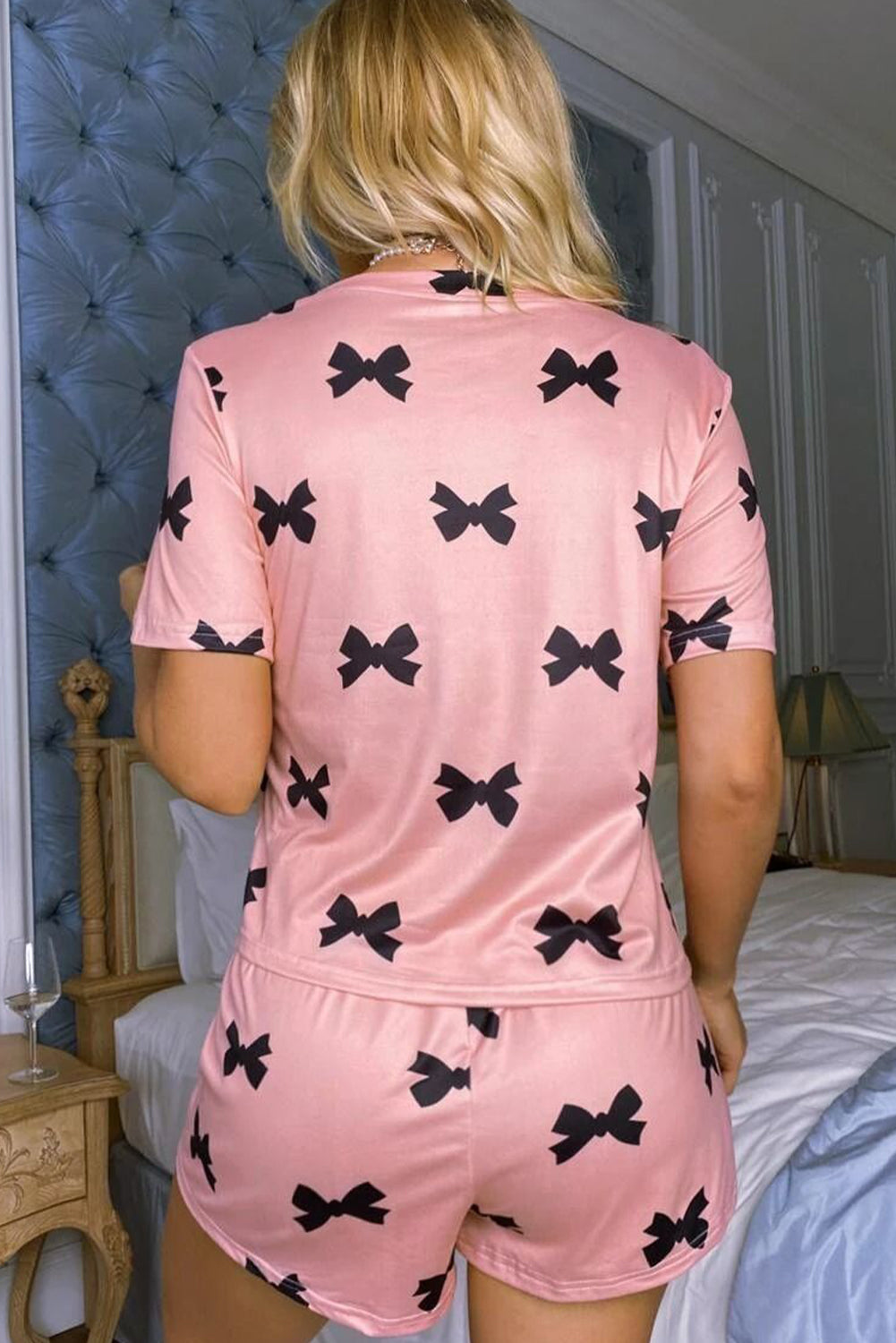 Pink Bow Printed Short 2pcs Lounge Set Pyjamaes eAura