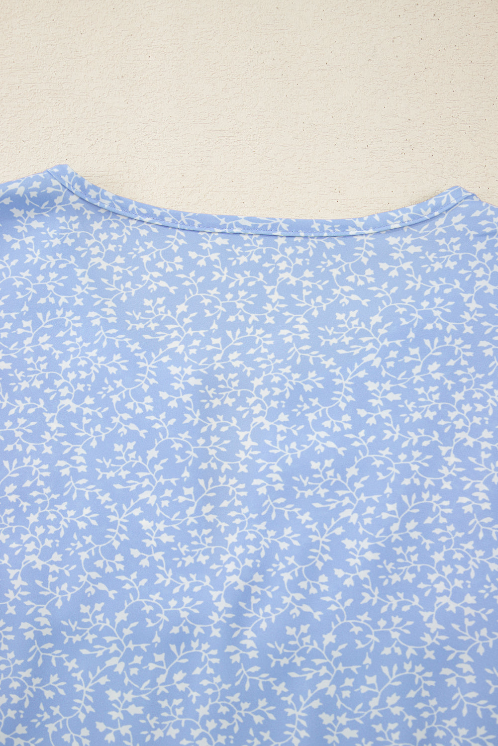 Sky Blue Floral Embroidered Puff Sleeve Notched V Neck Blouse eAura