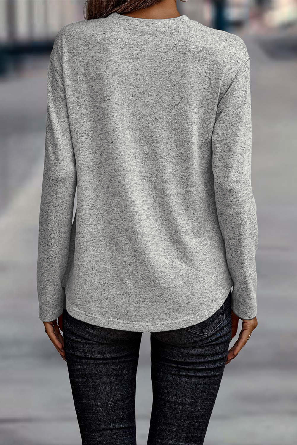 Grey Side Buttons Crew Neck Knit Top eAura