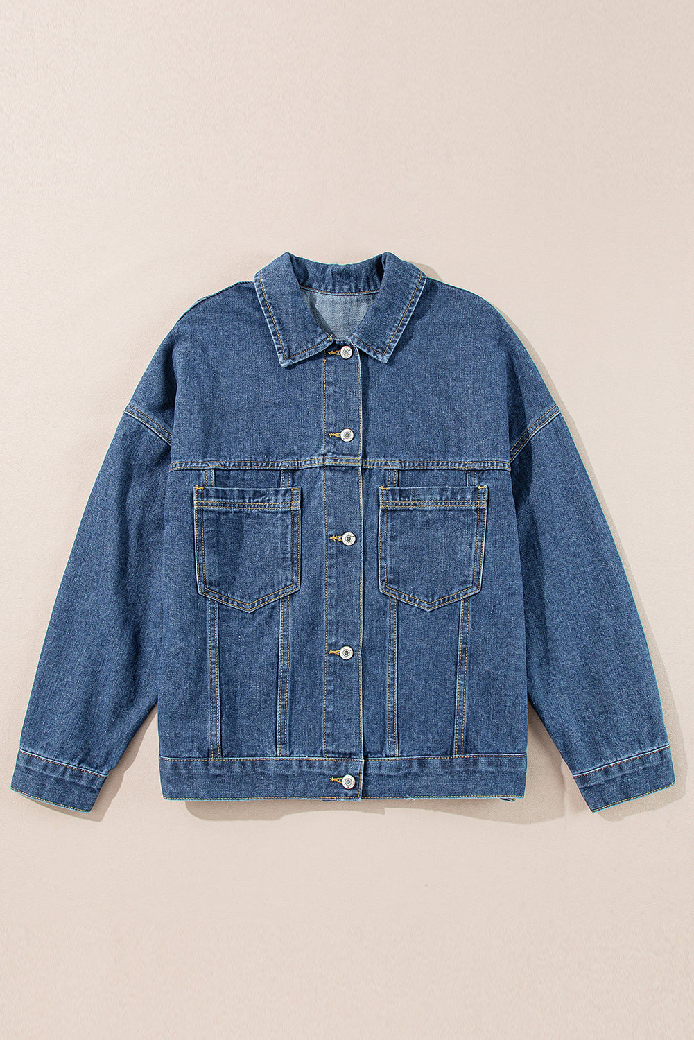 Dark Blue Washed Oversize Pocketed Denim Jacket Beagle Boutique Fashion Outlet