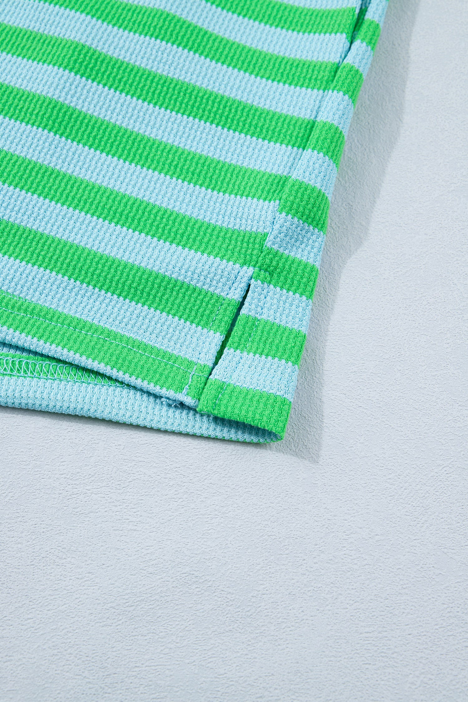 Puff Short Sleeve T Shirt Matching Shorts Set – Green Stripe