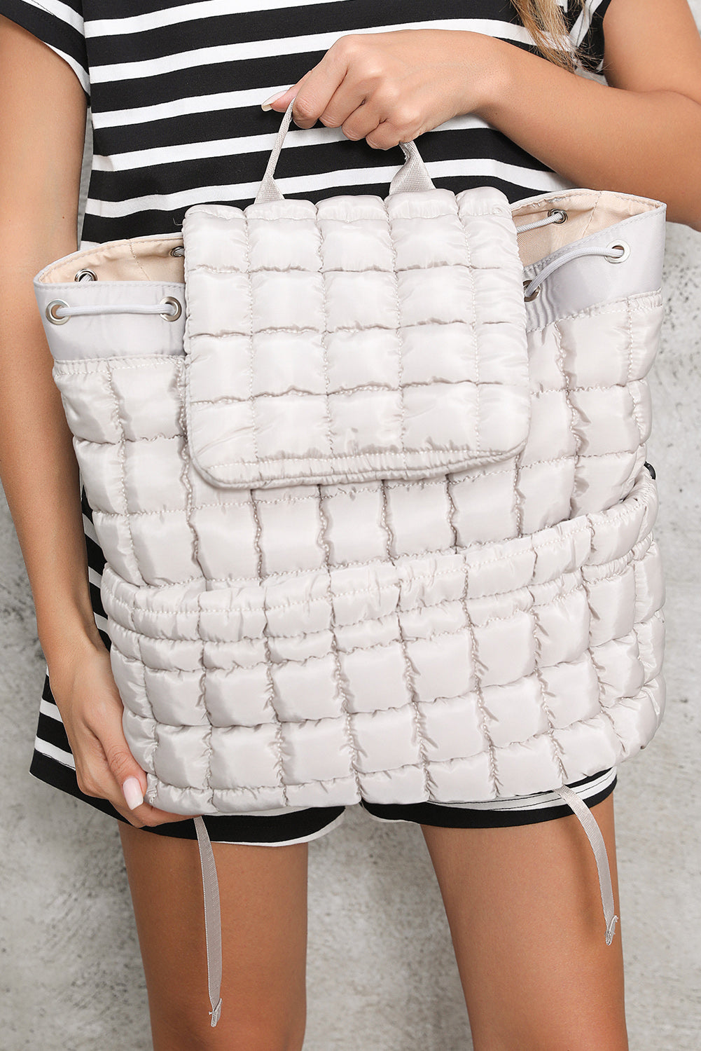 Dusk Blue Solid Flapped Quilted Puffer Backpack