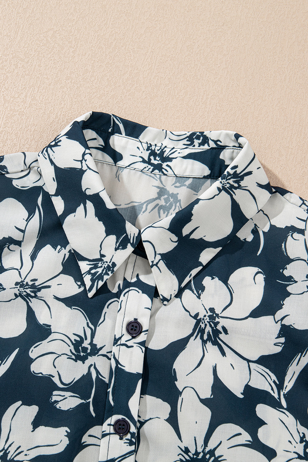 Blue Floral Short Puff Sleeve Summer Shirt eAura
