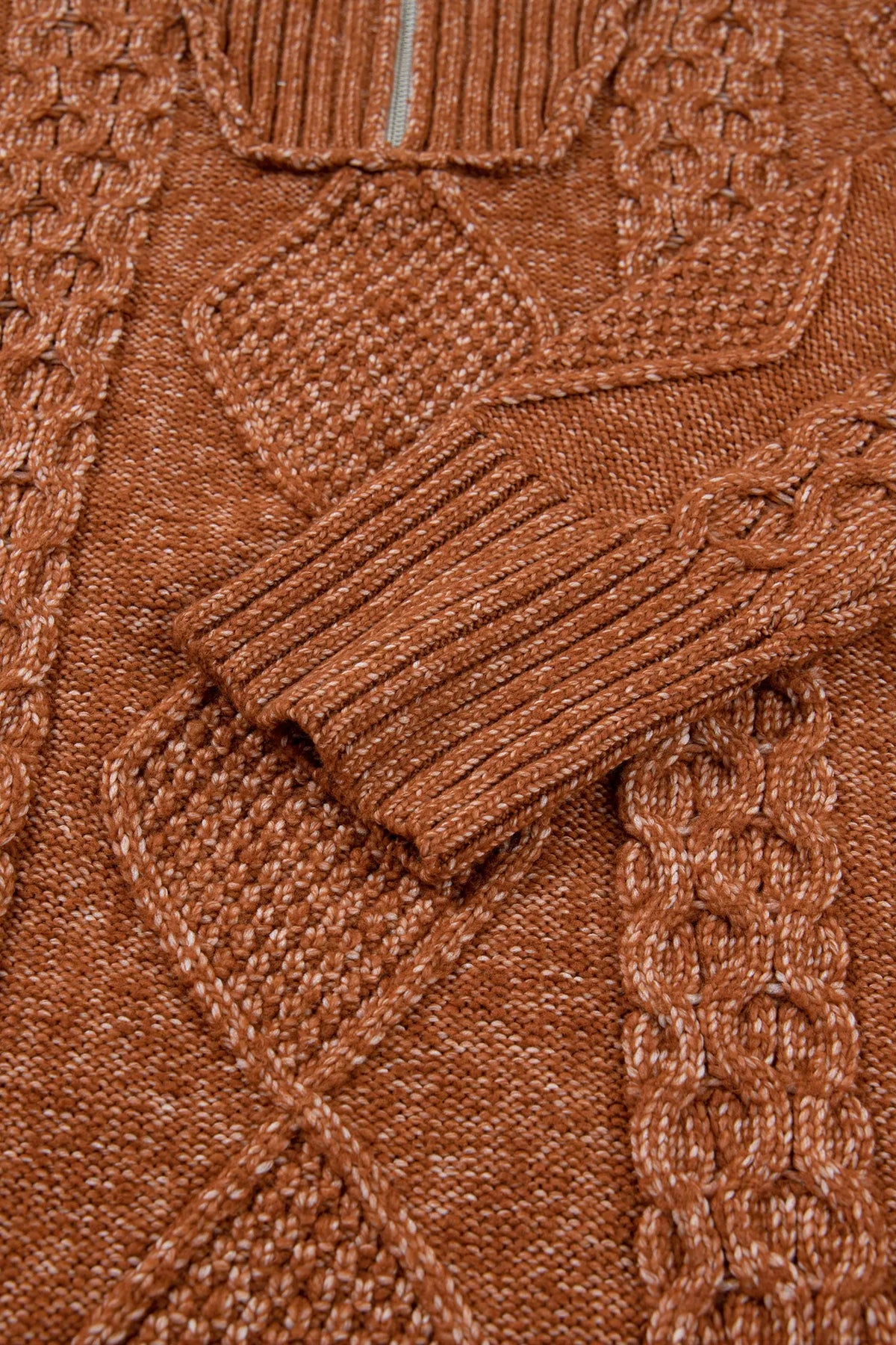 Zip-Up Cable Knit Drop Shoulder Sweater Dress – Clay
