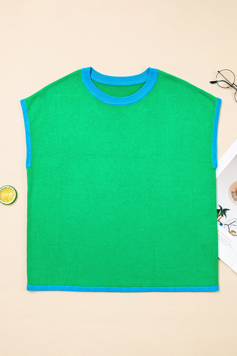 Contrast Trim Round Neck Short Sleeve Loose Knit Sweater Dear-Lover Dropshipping
