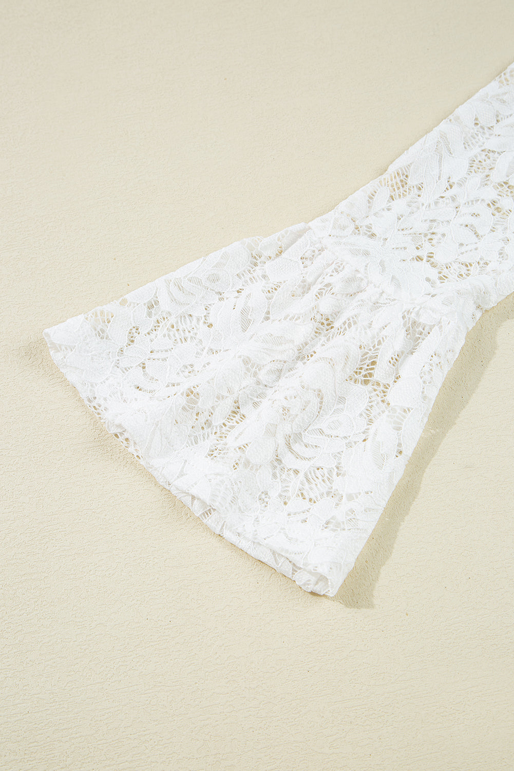 White Lace Crochet Bell Sleeve Mock Neck Blouse - eAura