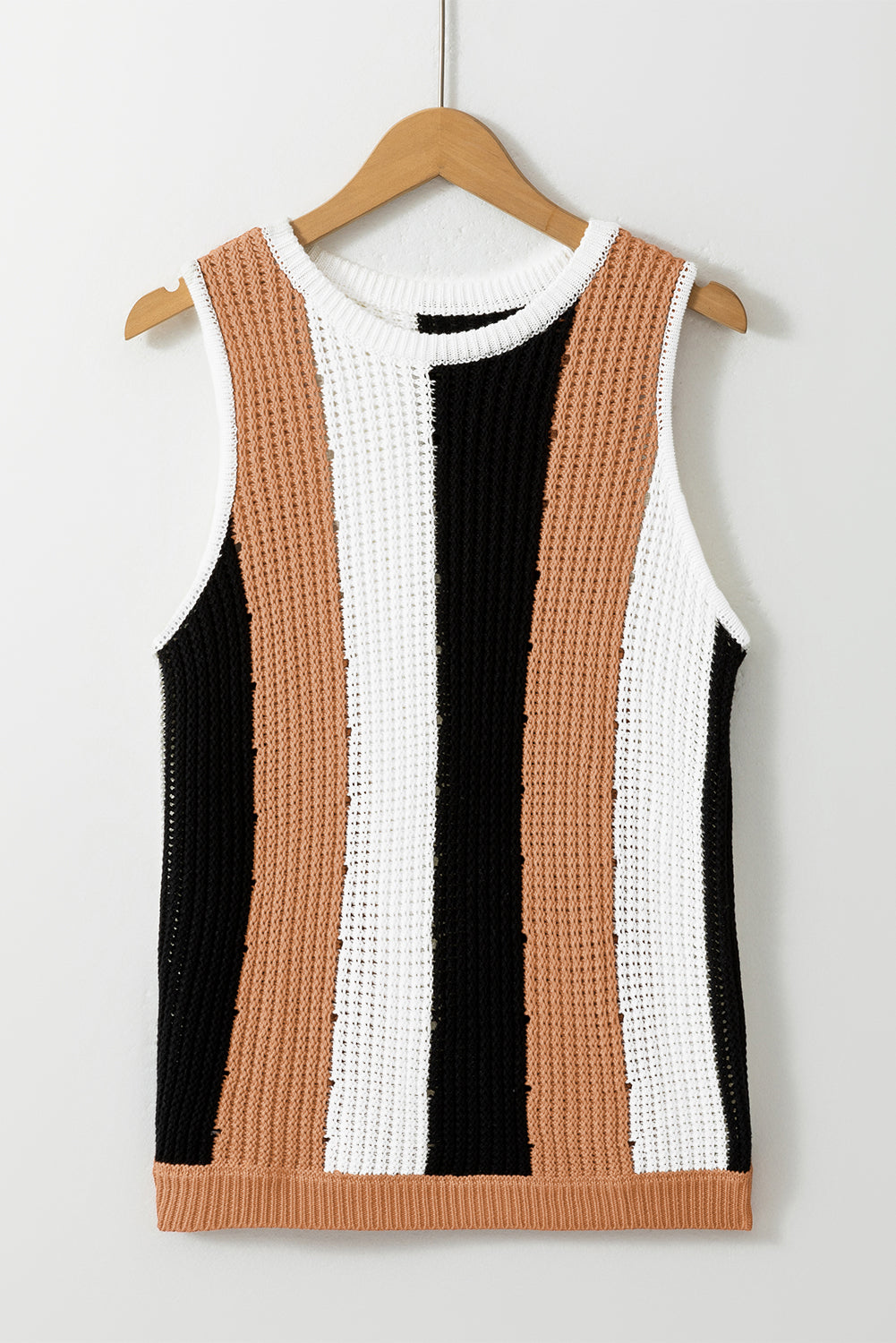 Khaki Stripe Colour Block Sleeveless Knitted Sweater Vest eAura