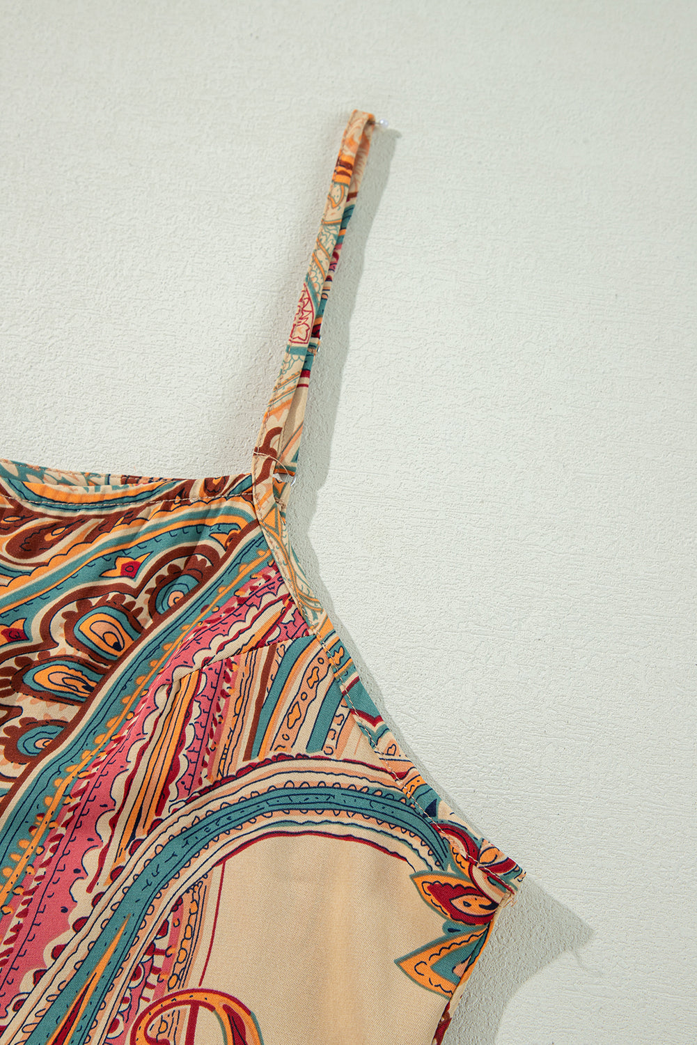 Red Paisley Printed Spaghetti Straps Elegant Wide Leg Jumpsuit eAura