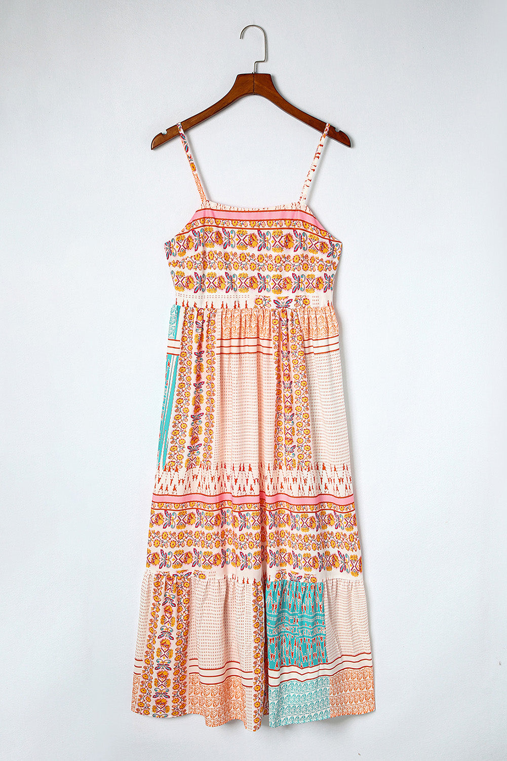 MultiColour Boho Patchwork Print Square Neck Maxi Sundress eAura