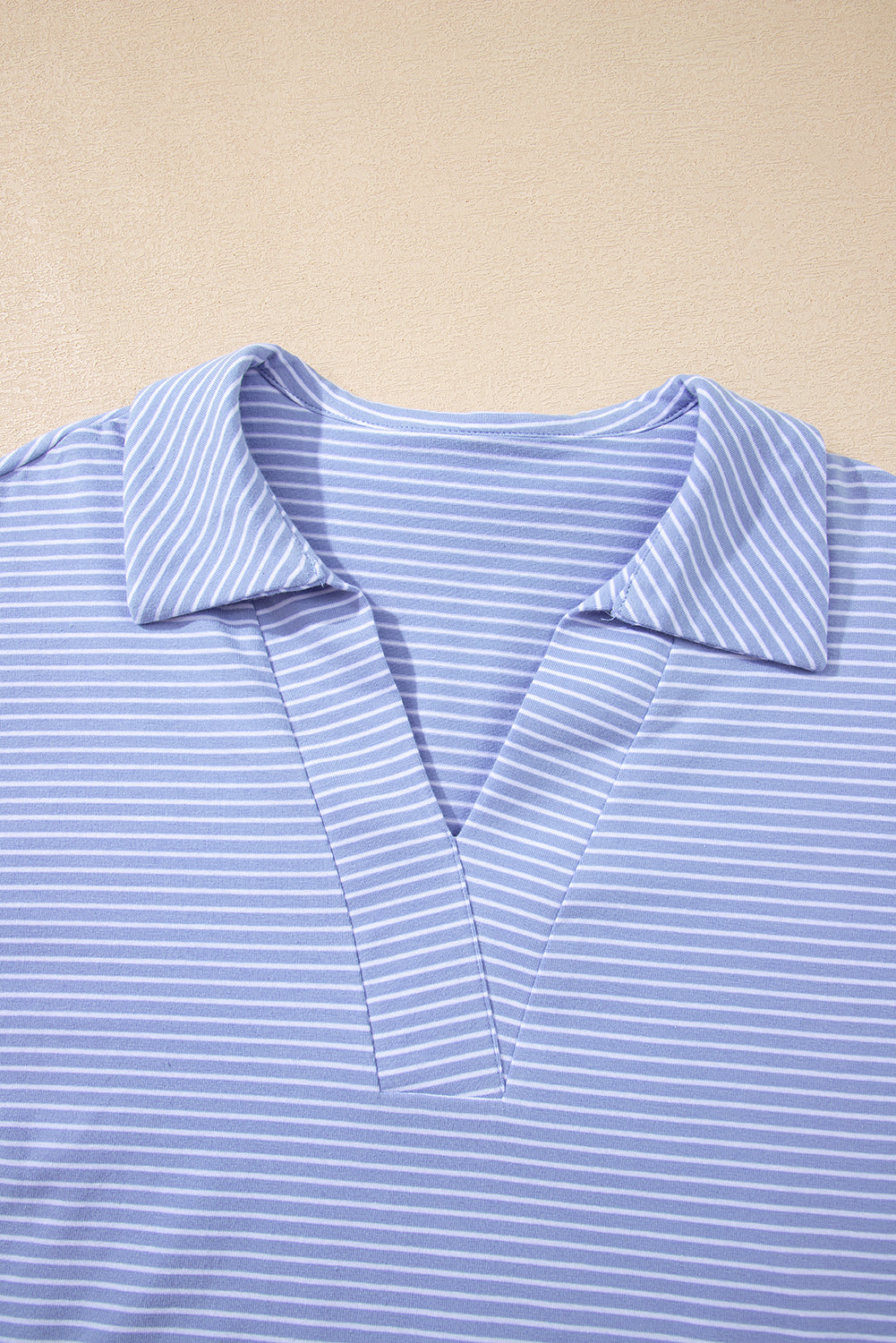 Sky Blue Stripe Dolman Sleeve Polo Shirt and Drawstring Shorts Set eAura