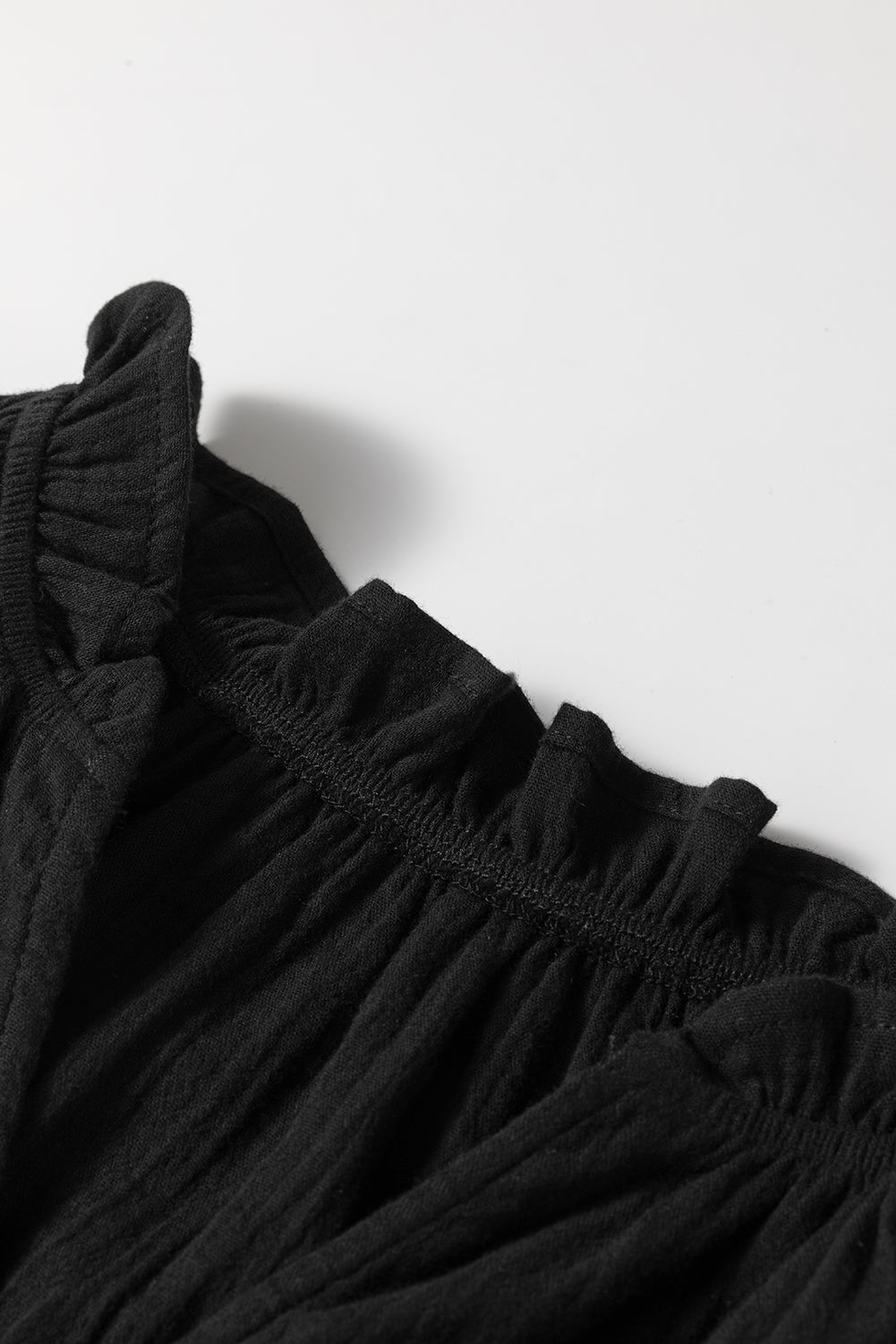 Black Ruffled Shoulder V Neck Shift Tank Top eAura