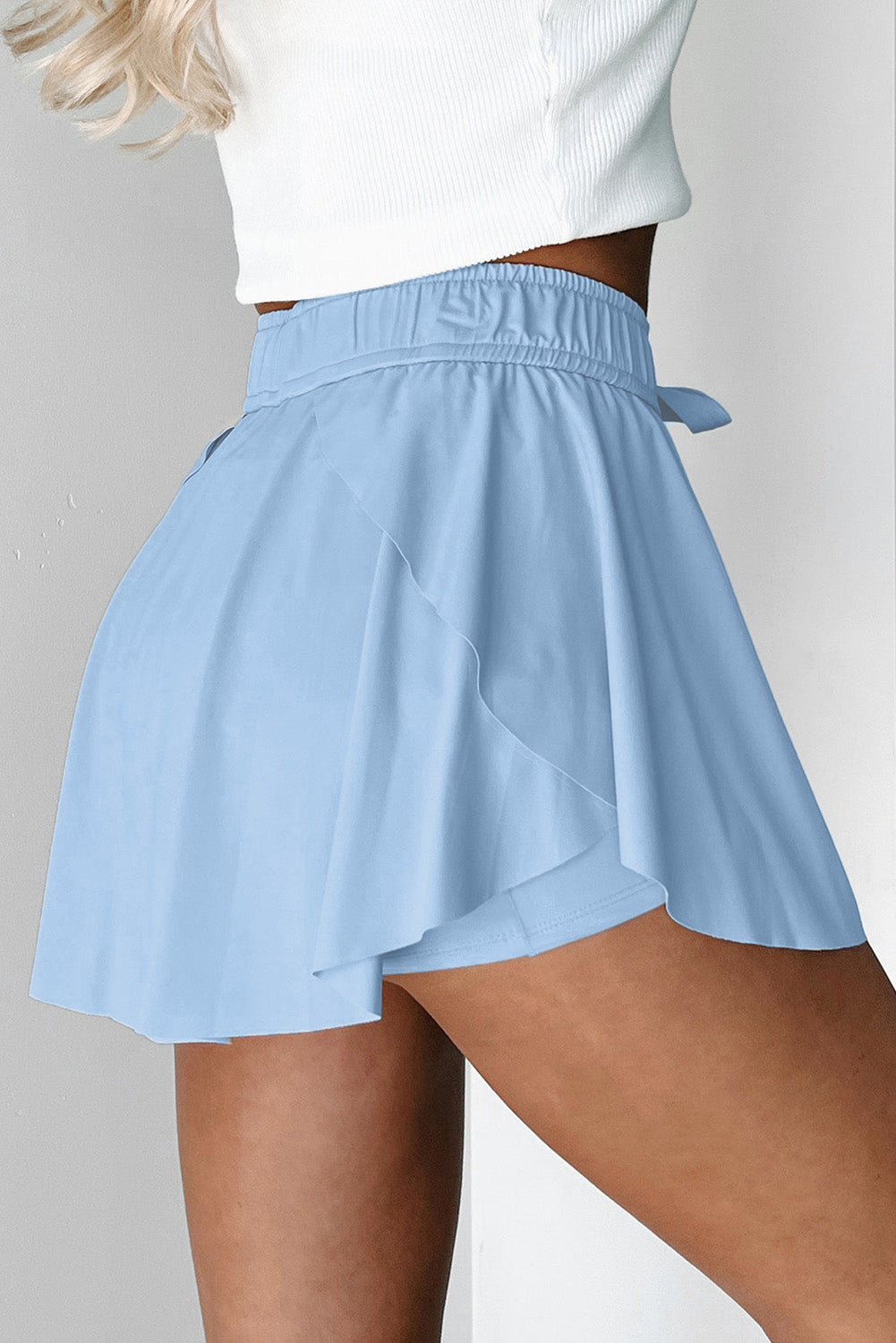 Sky Blue Drawstring High Waist Lined Tennis Skorts eAura