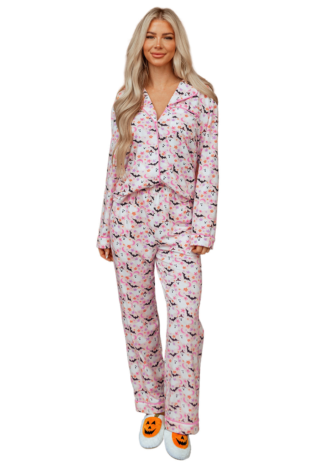 Pink Halloween Eve Haunted Honey Bat Print Pyjama Set - eAura