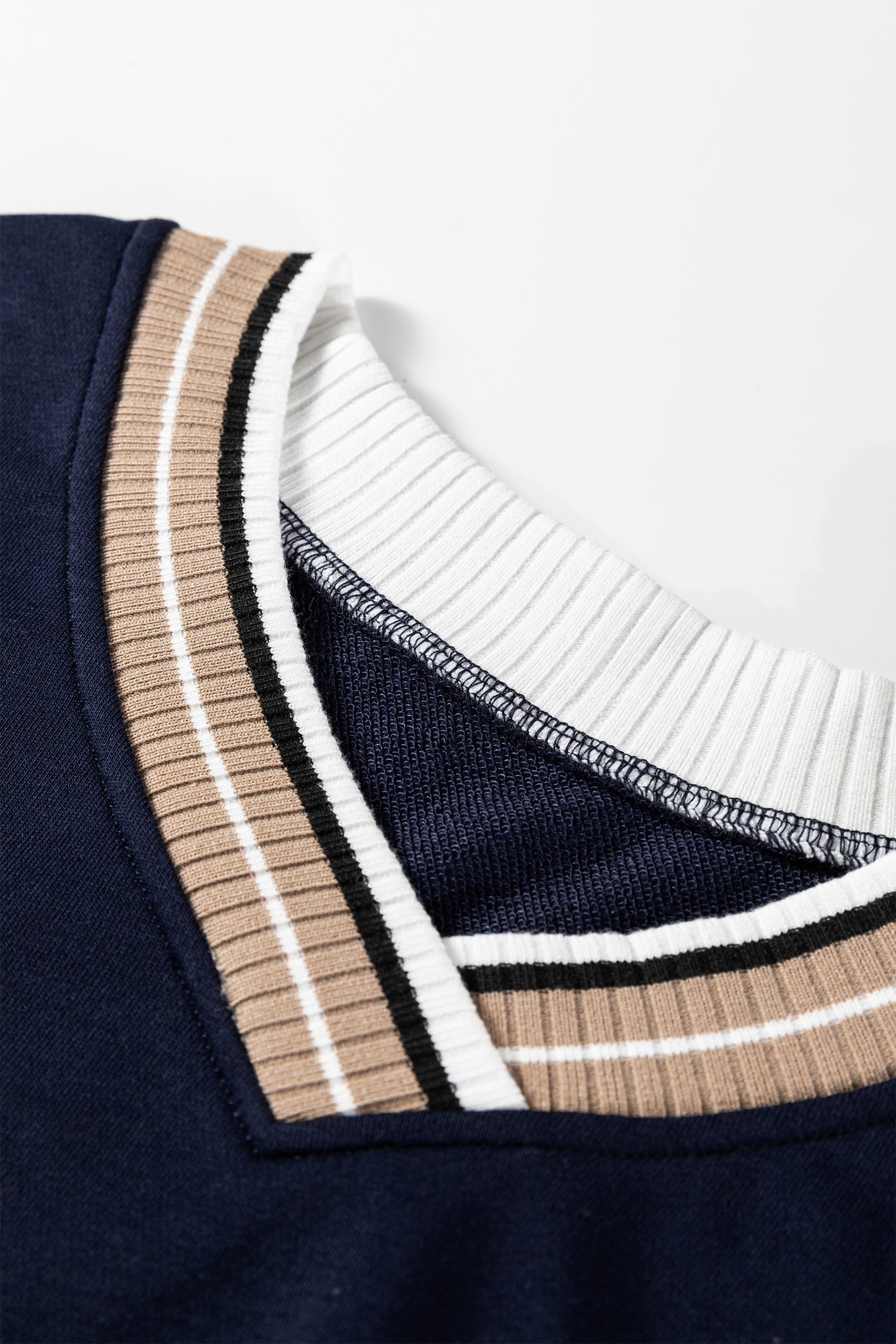 Varsity Contrast Striped Trim V-Neck Sweatshirt - eAura