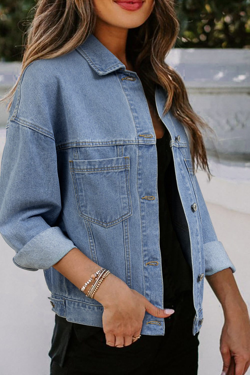 Wild Wind Washed Oversize Pocketed Denim Jacket eAura