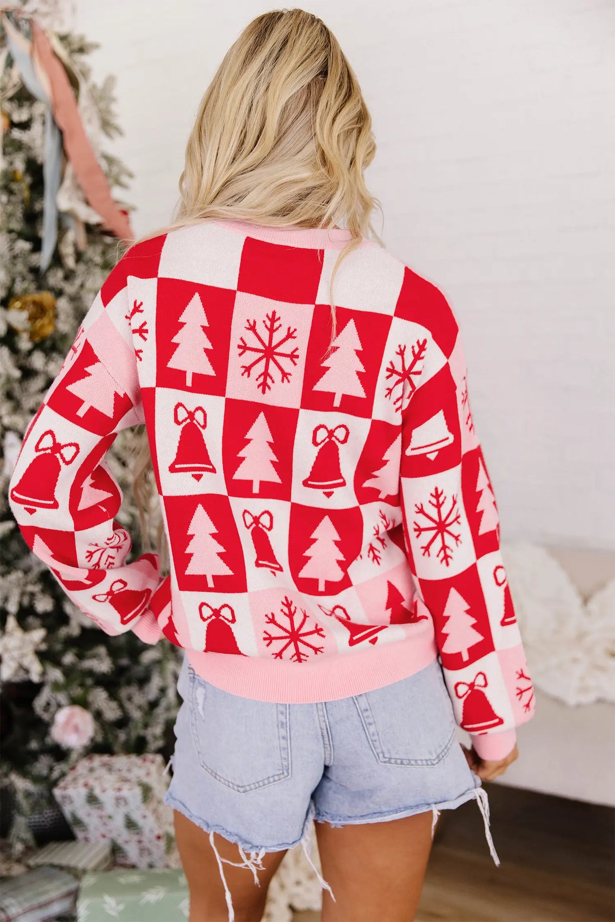 Pullover Christmas Plaid Round Neck Long Sleeve Tunic Sweater