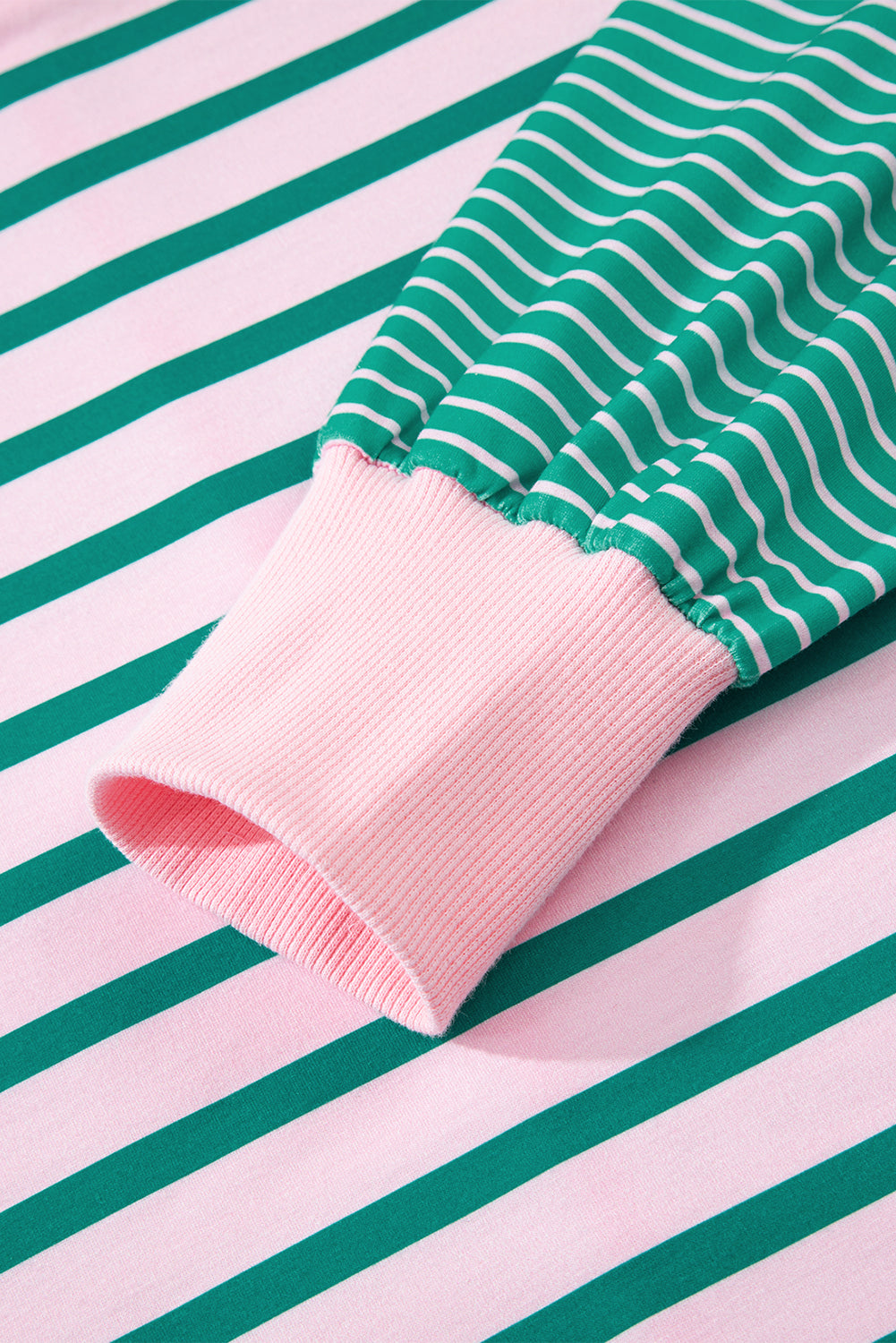 Green Stripe Patchwork Side Slit Oversized Sweatshirt - eAura