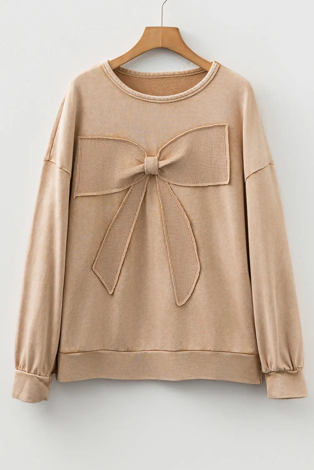 Mineral Wash Big Bow Patchwork Pullover Sweatshirt - Tops/Sweatshirts & Hoodies