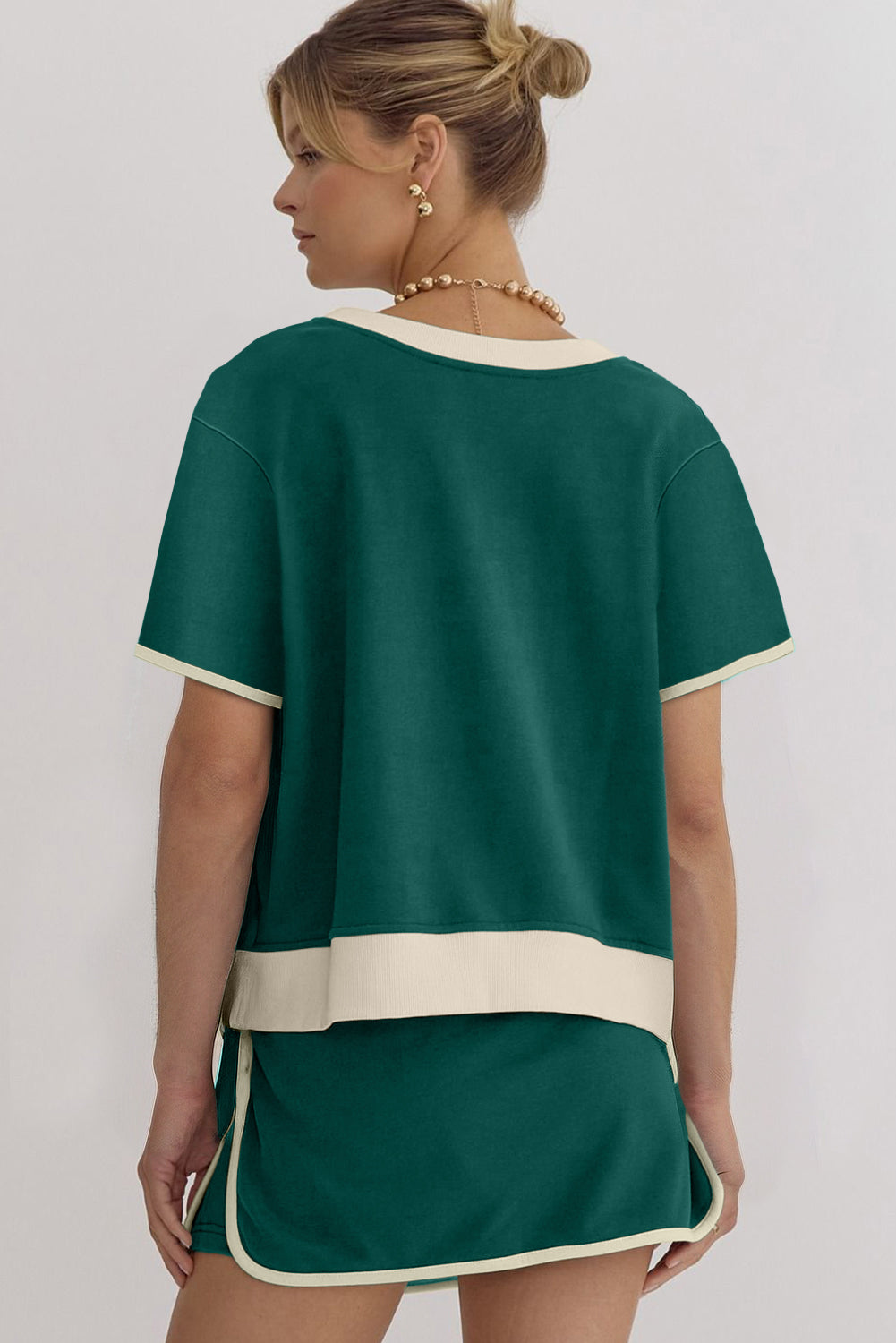 Evergreen Colourblock Edge Drop Shoulder T Shirt and Skirt 2Pcs Set Co-ord eAura