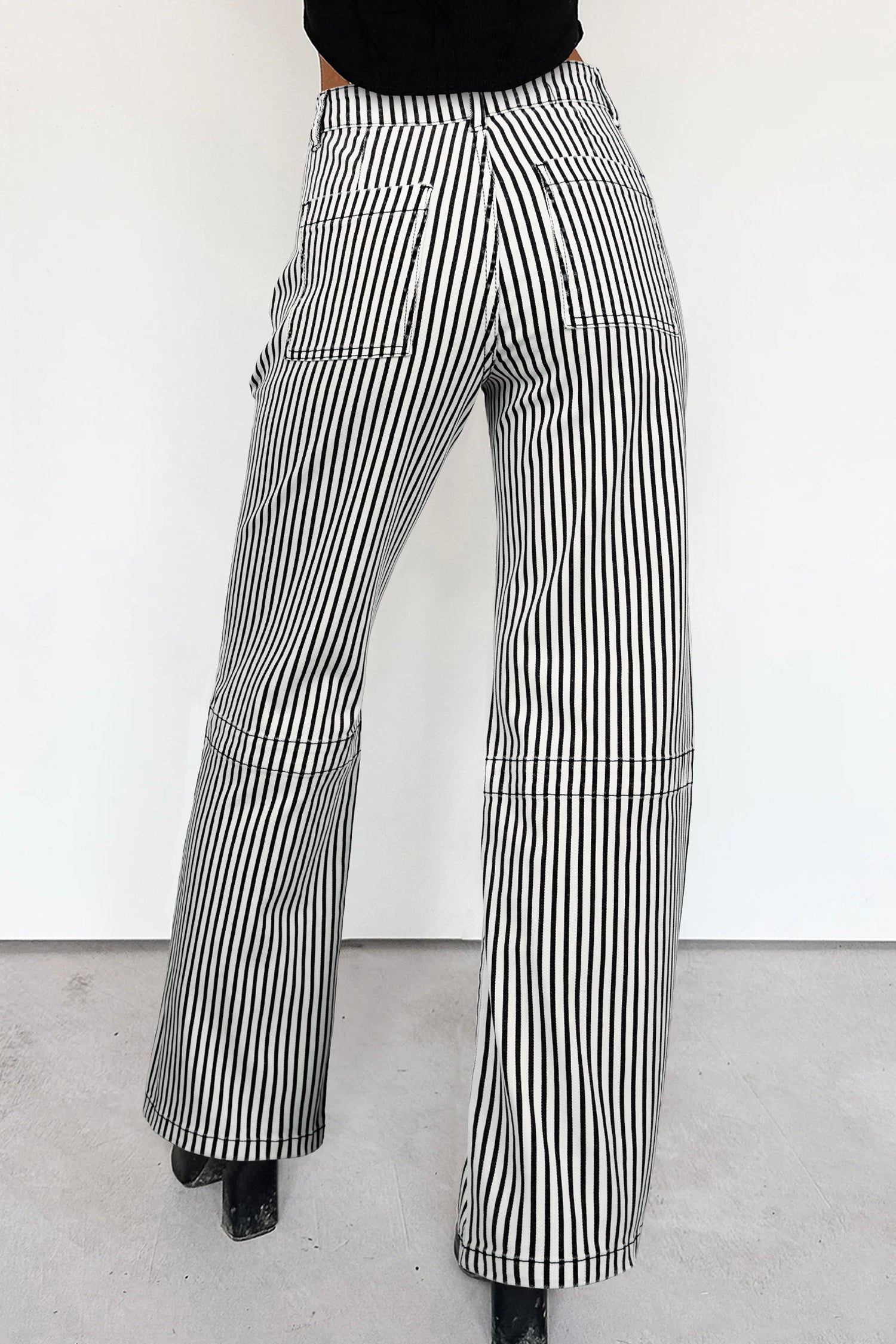 Stripe Patch Pocket High Waist Shift Denim Jeans - Bottoms/Jeans
