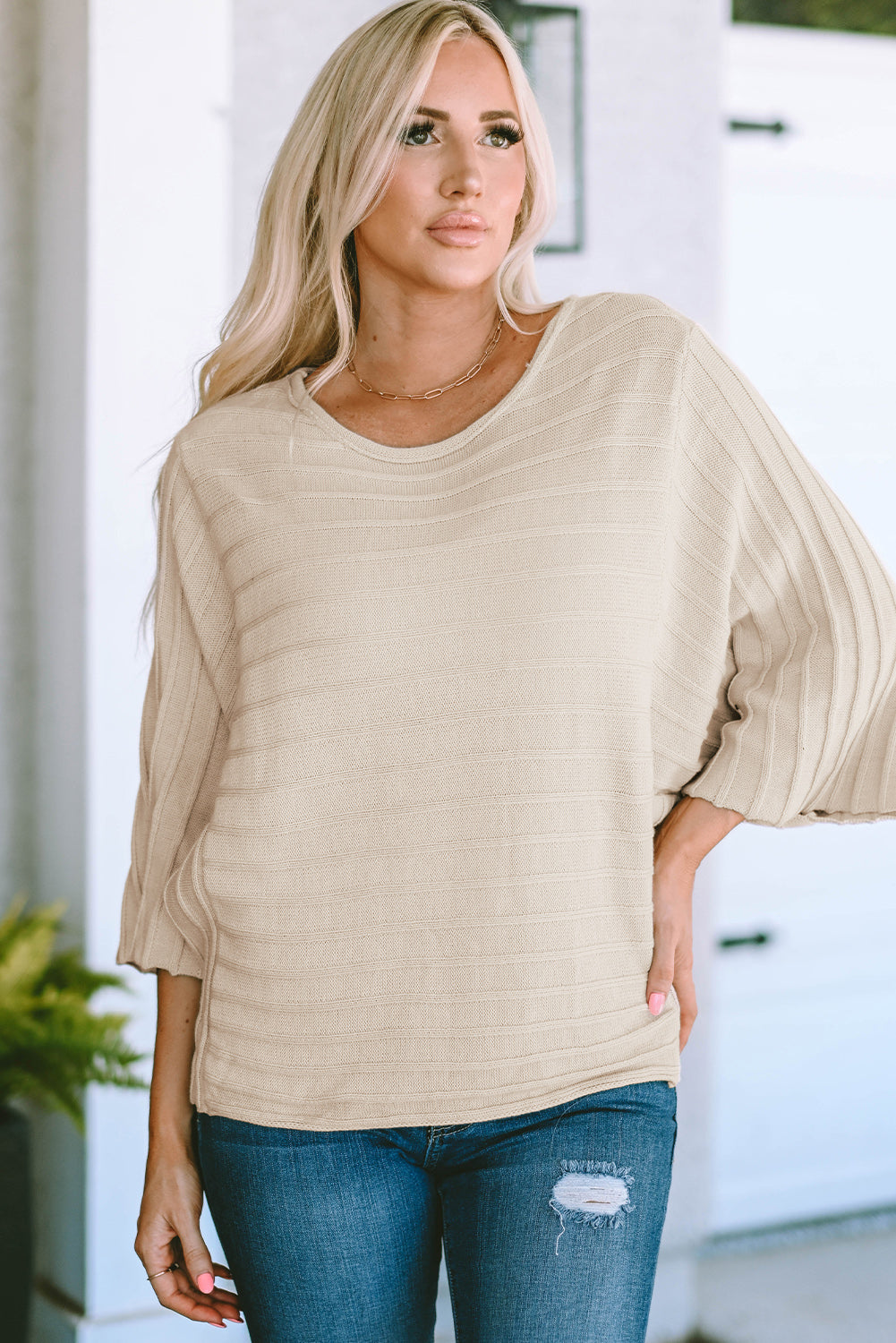 Black Exposed Seam Ribbed Knit Dolman Top eAura