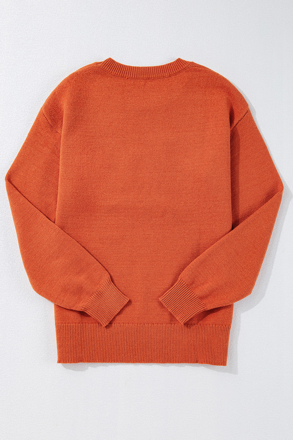 Black Boo Knitted Pattern Ribbed Edge Drop Shoulder Sweater eAura