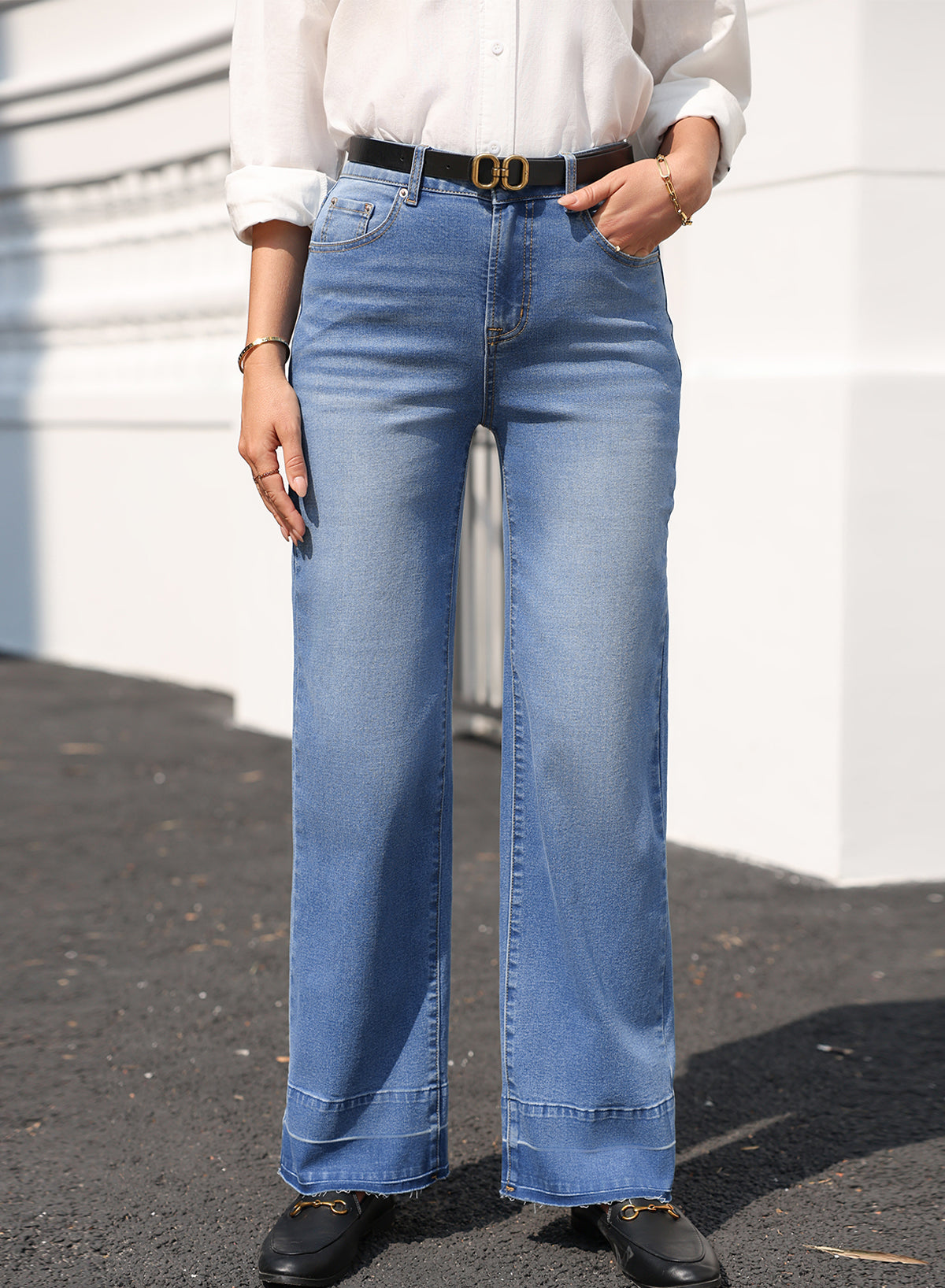 Raw Hem Straight High Rise Loose Jeans - eAura