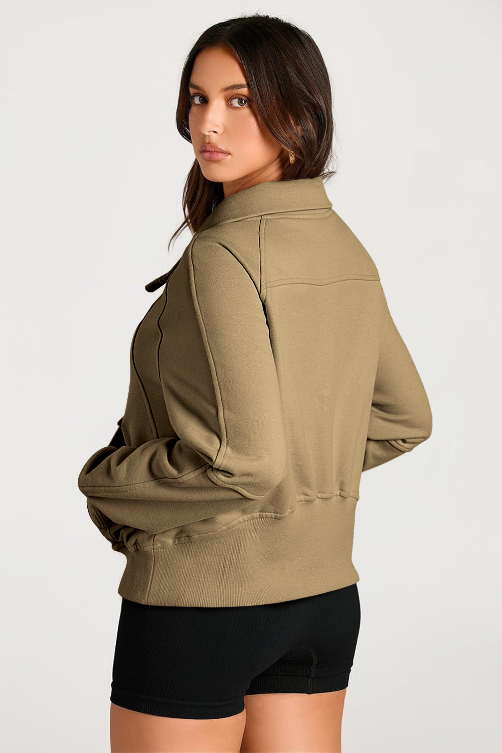 Smoke Green Quarter Zip Stand Neck Kangaroo Pocket Sweatshirt eAura