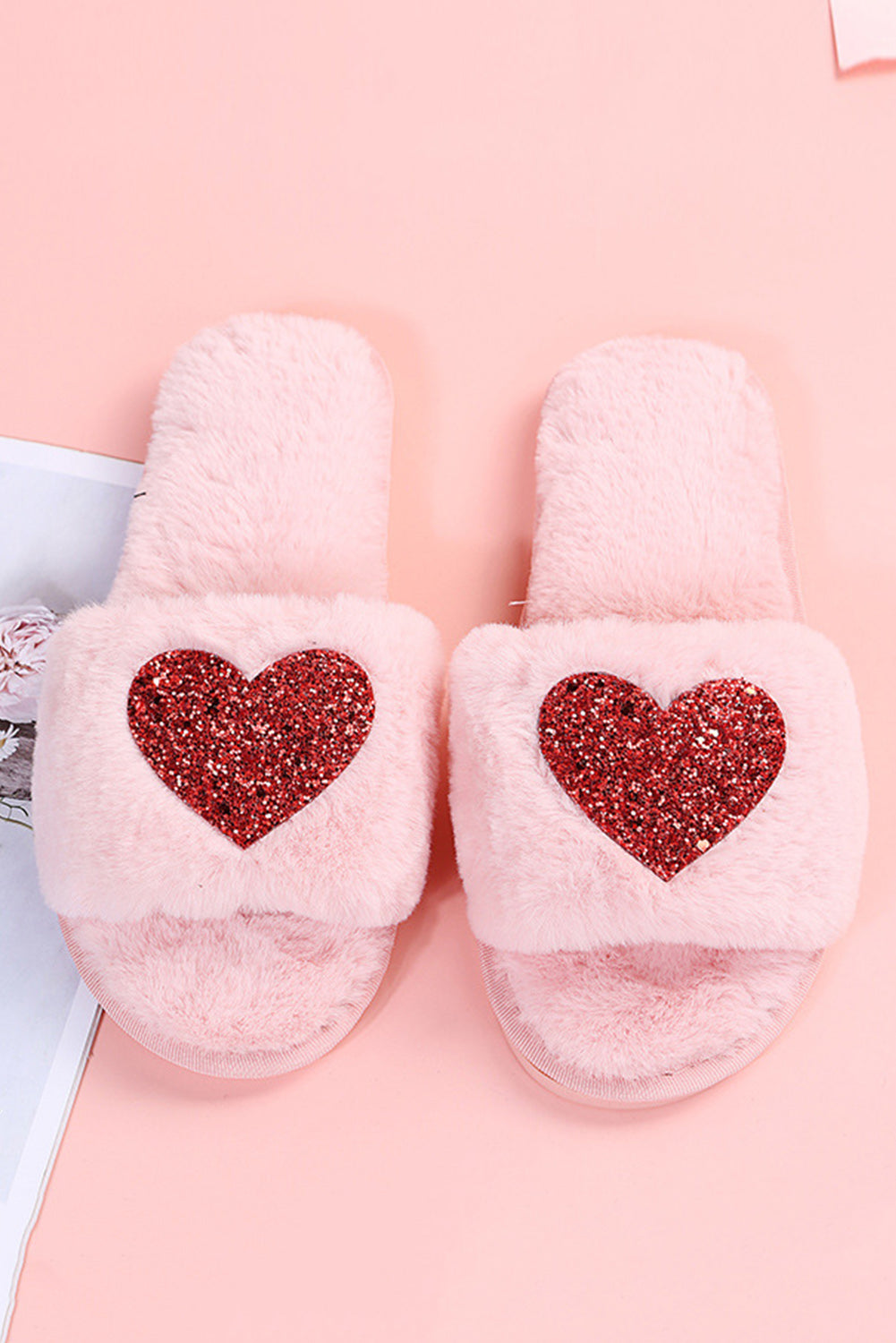 Pink Sequin Heart Shaped Slippers - eAura