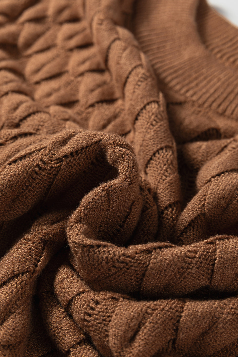 Fish Scale Textured Knit Ribbed High Neck Short Sleeve Sweater - eAura