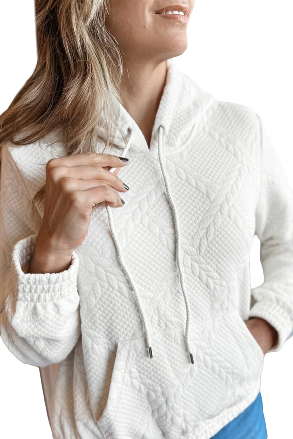 White Cable Lattice Texture Hoodie eAura