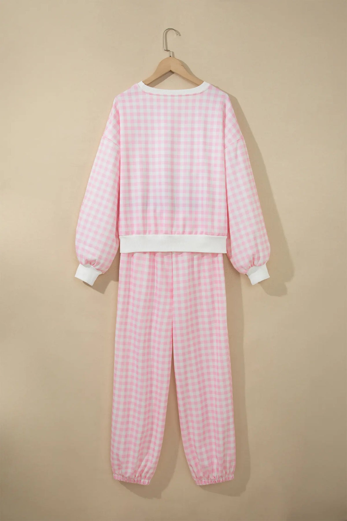 Plaid Long Sleeve Two Piece Pant Set – Pink